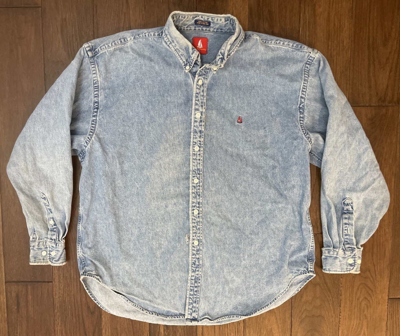 Norsport Vintage 90’s Blue Denim Shacket Men’s Size XL Embroidered Boat