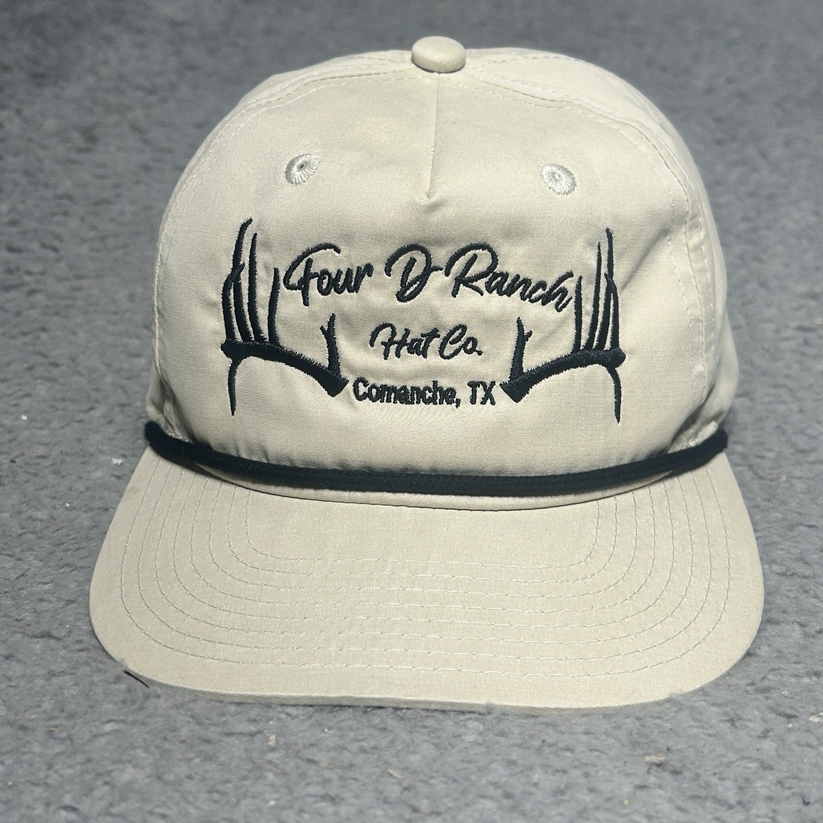 4D Ranch Hat Co Comanche Texas Embroidered Logo Beige Snapback Decky Rope Hat