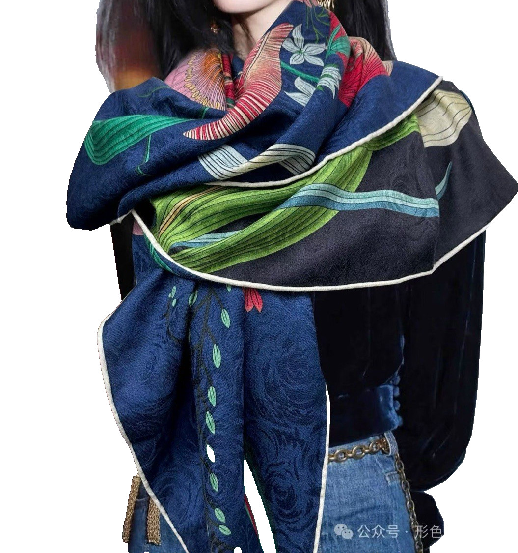 41″x41″Flower2 Print70shmere30%Silk Jacquard Double-sided Thin Scarf105x105cm