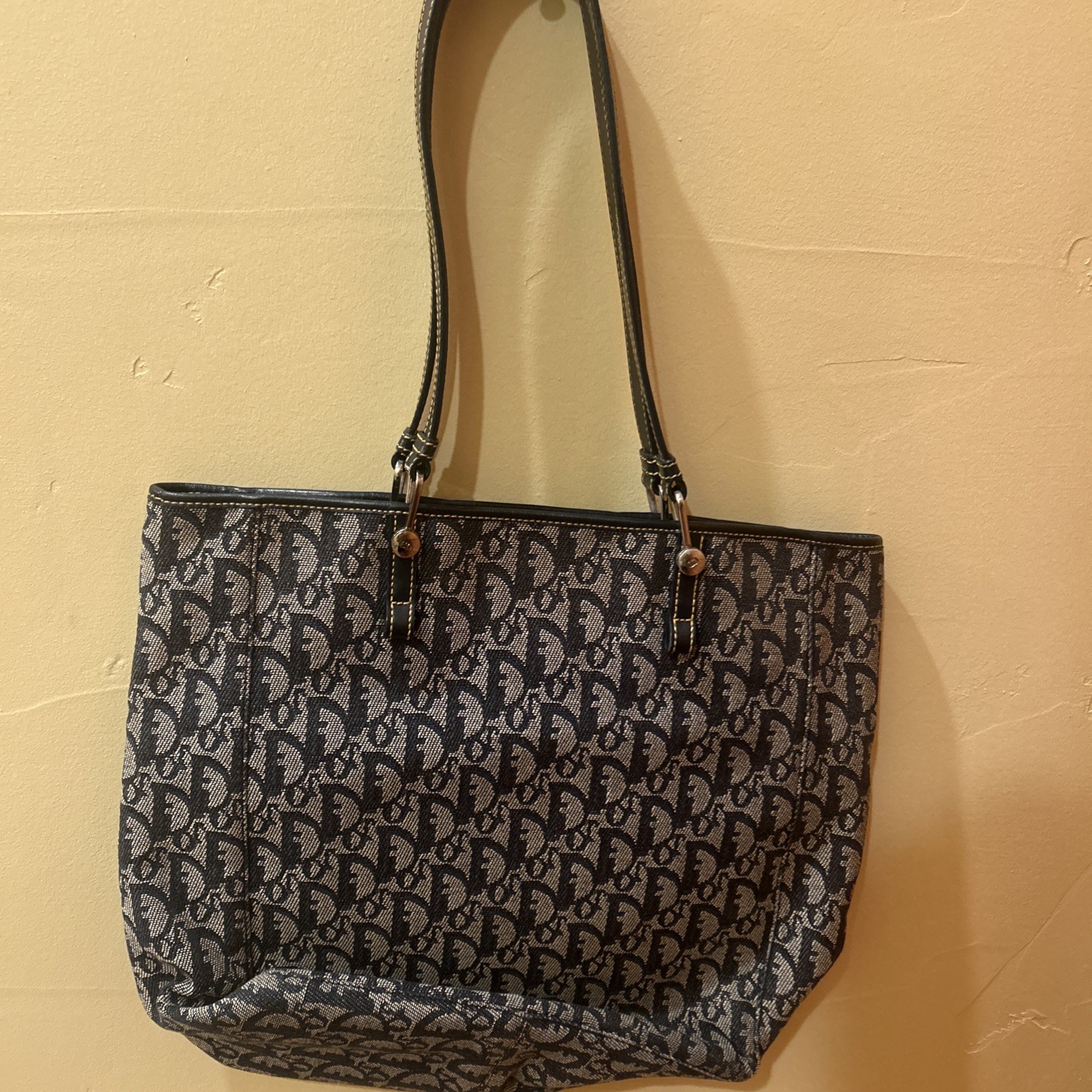 Christian Dior Trotter Oblique Tote Bag Canvas Leather Large Pre-Owned