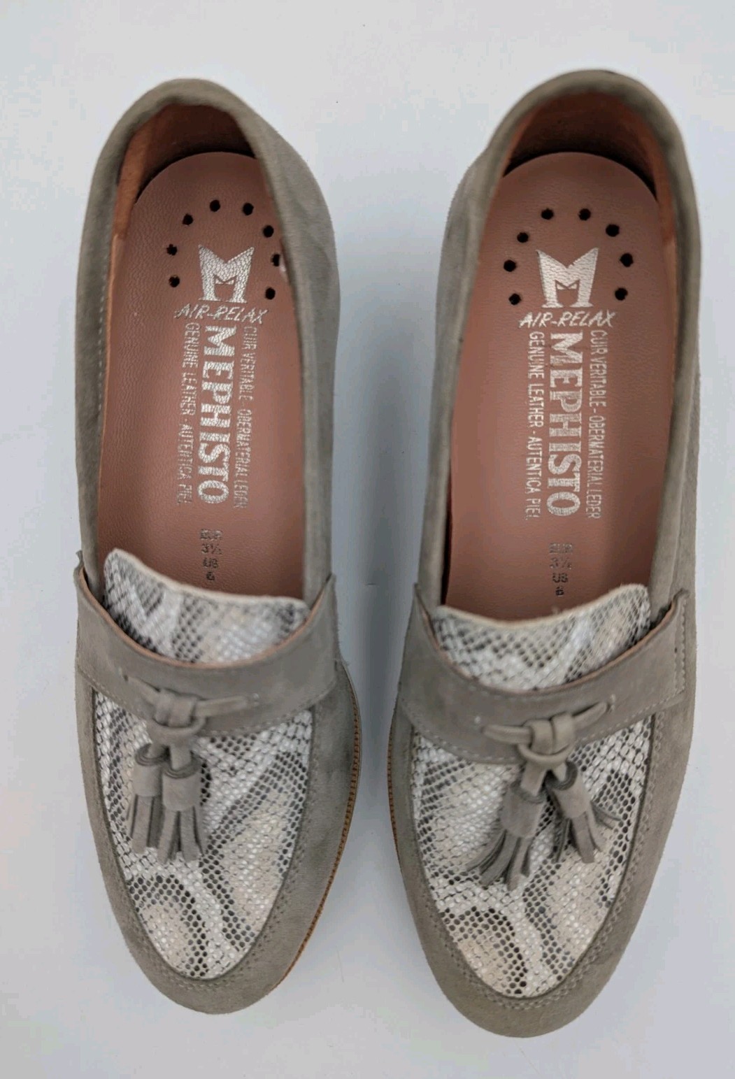Mephisto “Piers” Penny Loafers – Suede And Leather – Snake Print Grey SZ 6 (18)