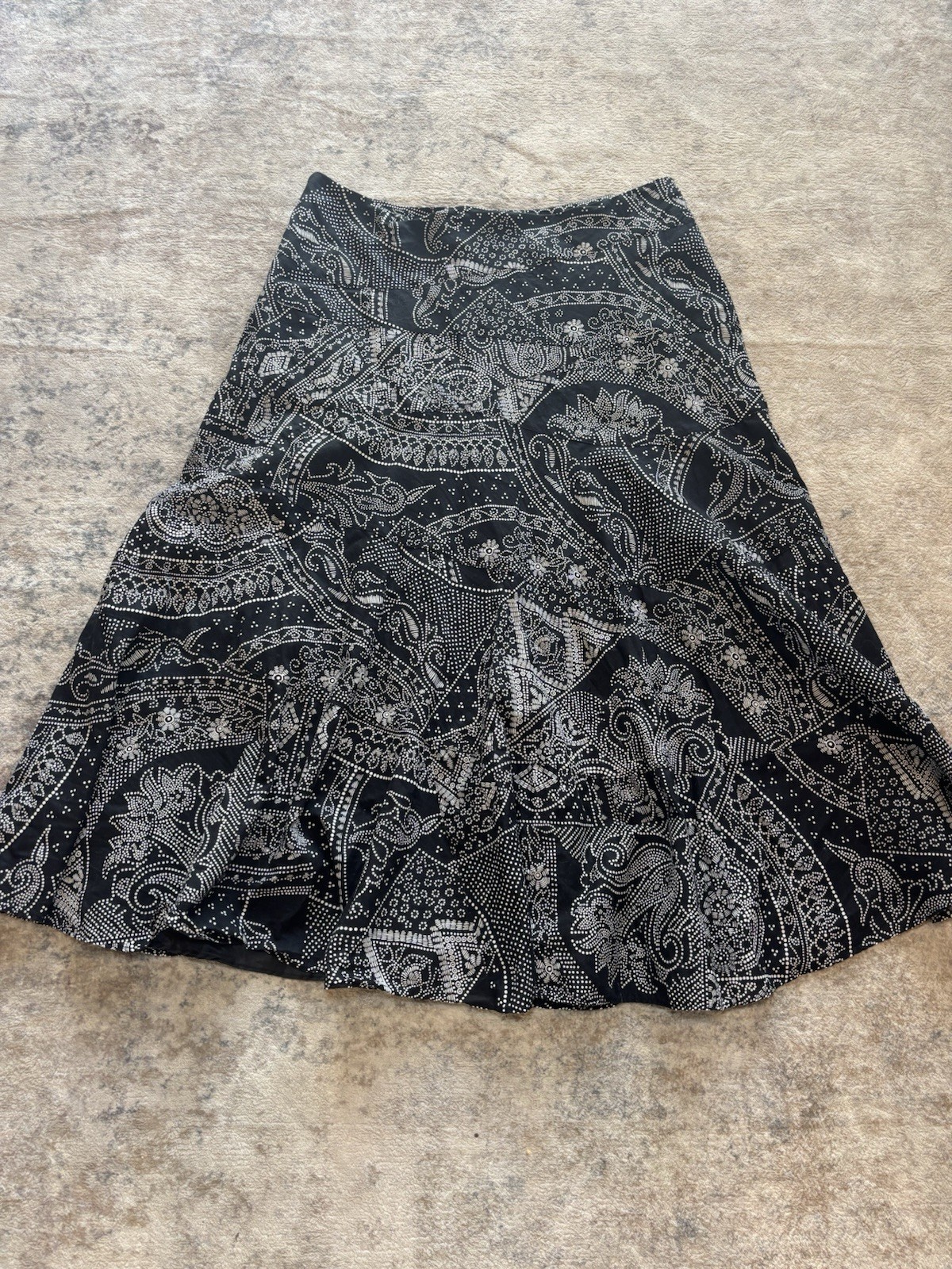 Charter Club Women’s Black White Paisley Pleated Satin A-Line Skirt 12P