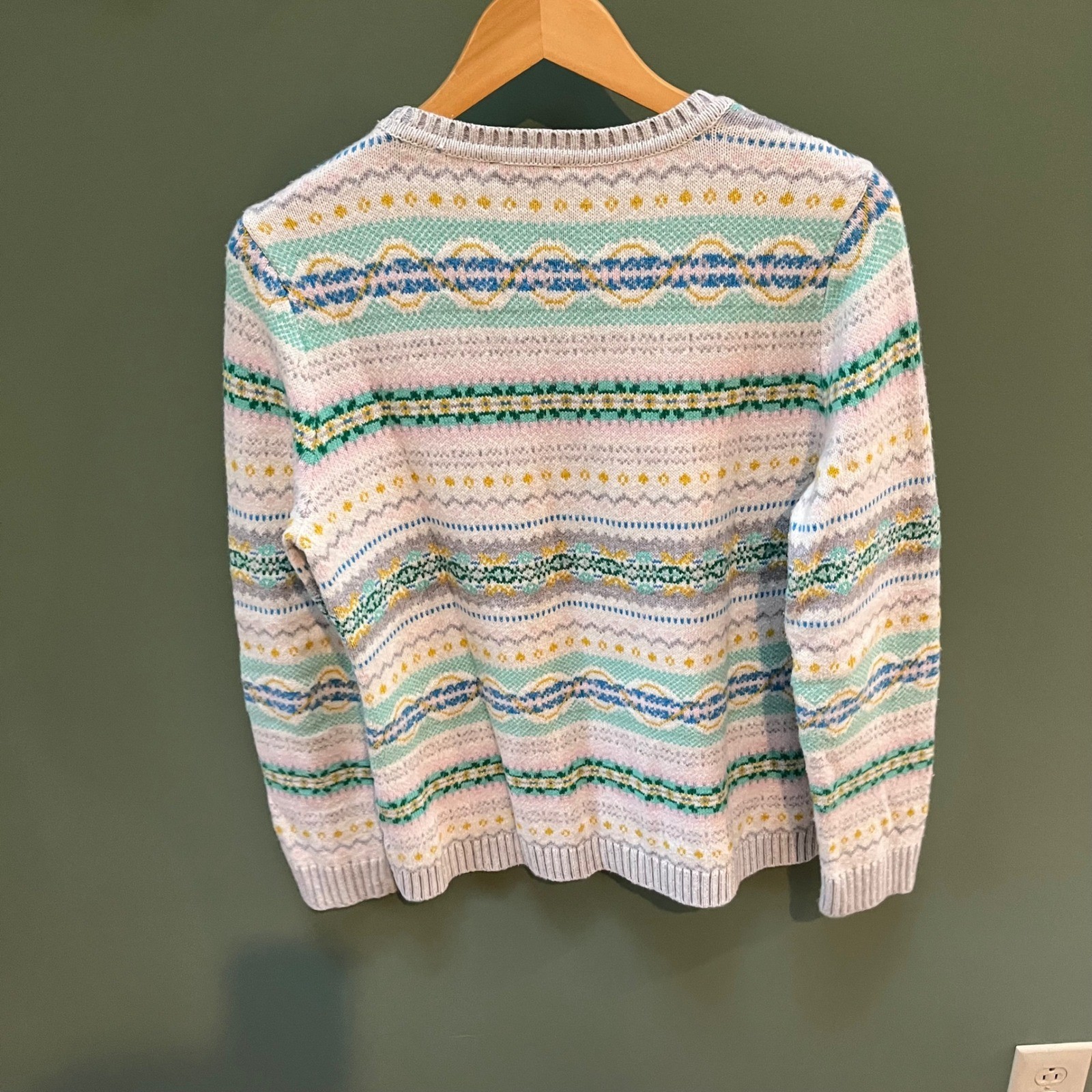 Talbots Women’s Fair Isle Knit Sweater Size M Cotton Blend Crew Neck Long Sleeve