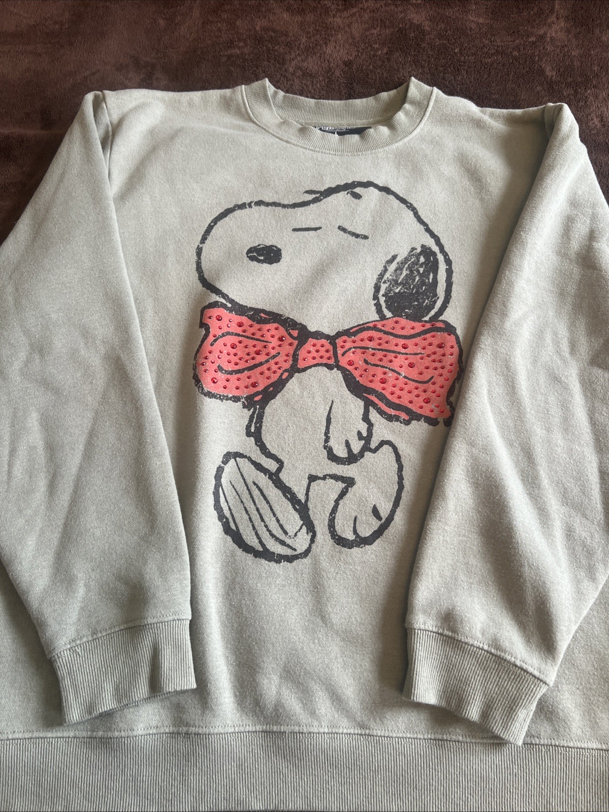 Peanuts Snoopy Large Green Pullover Sweatshirt Long Sleeve Crew Neck Size L