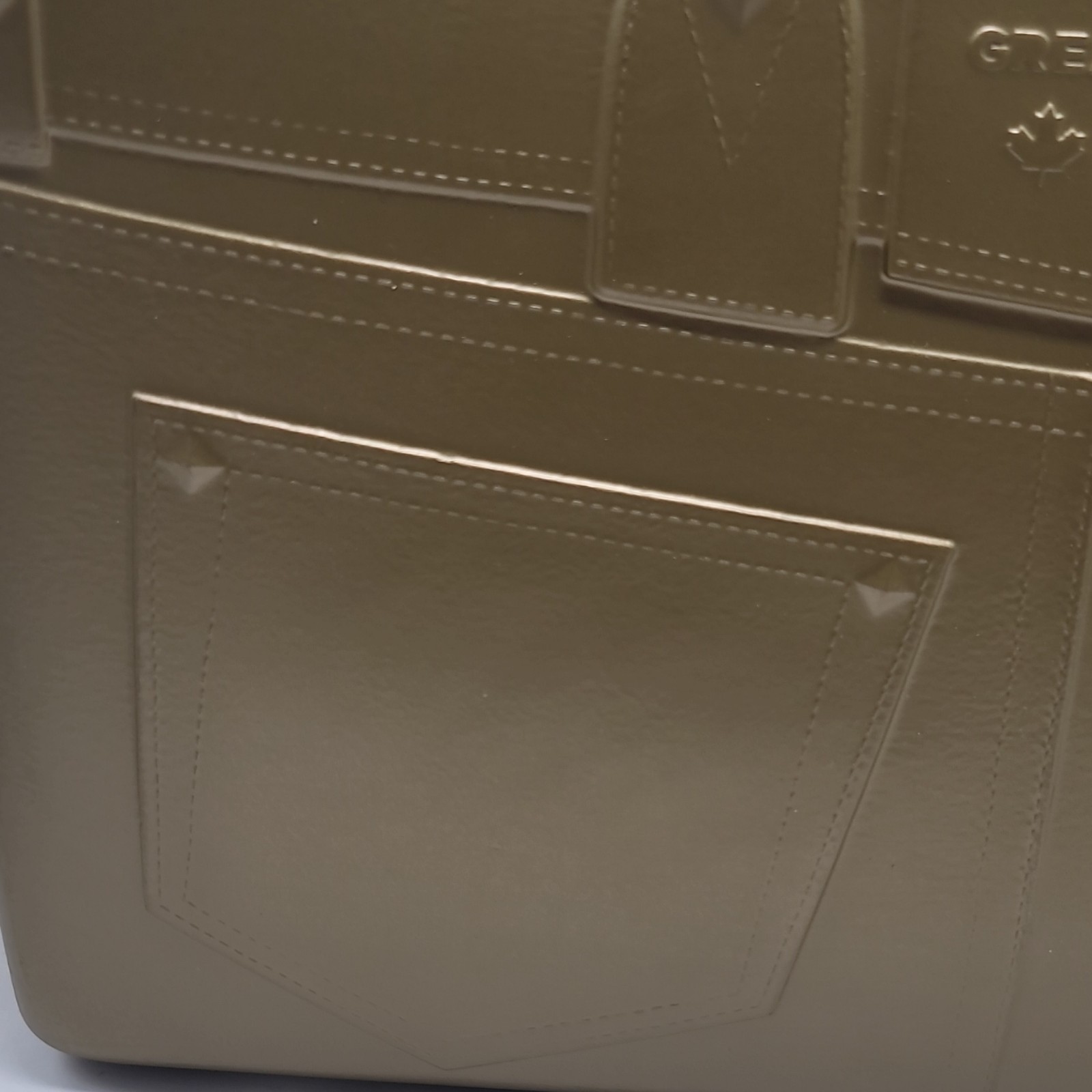 Great Bag Co. Embossed Beige Tote with Buckle Closure and Bottom Studs