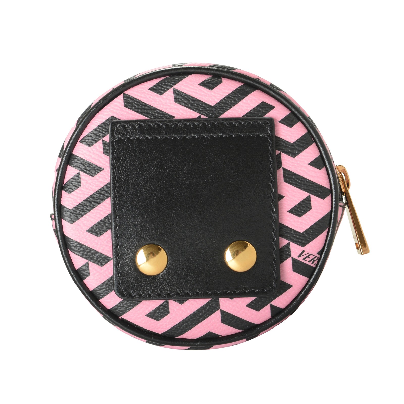 Versace Unisex “La Greca” Coated Canvas & Leather Logo Print Coin Wallet Pouch