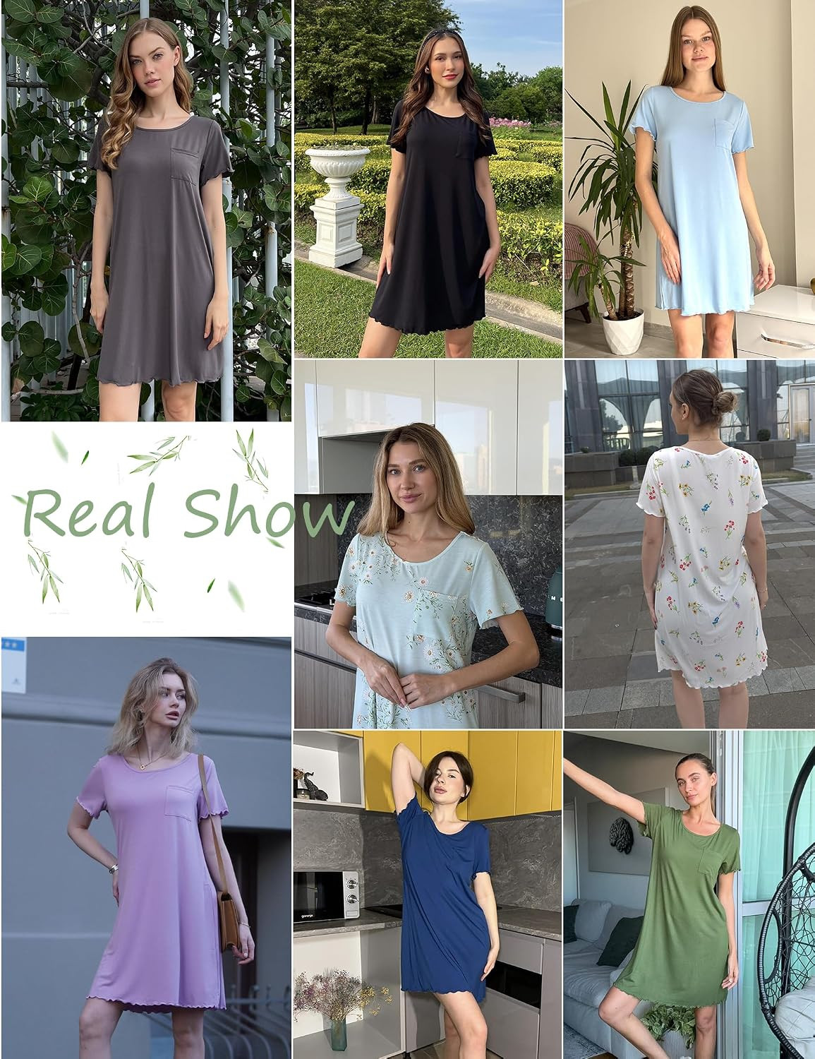 Ekouaer Bamboo Viscose Sleep Shirts for Women Soft Nightgowns Short Sleeve