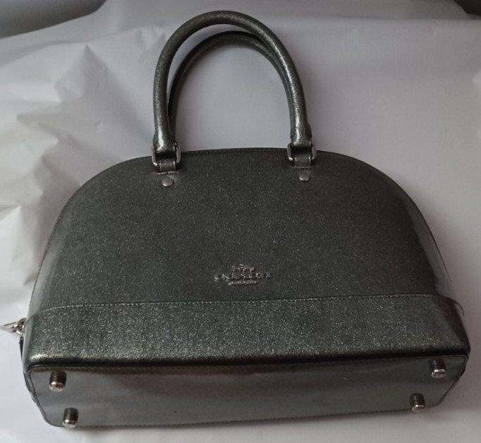 AUTHENTIC COACH MINI SIERRA GLITTER GLOSSY PATENT LEATHER SATCHEL BAG PURSE_GRAY