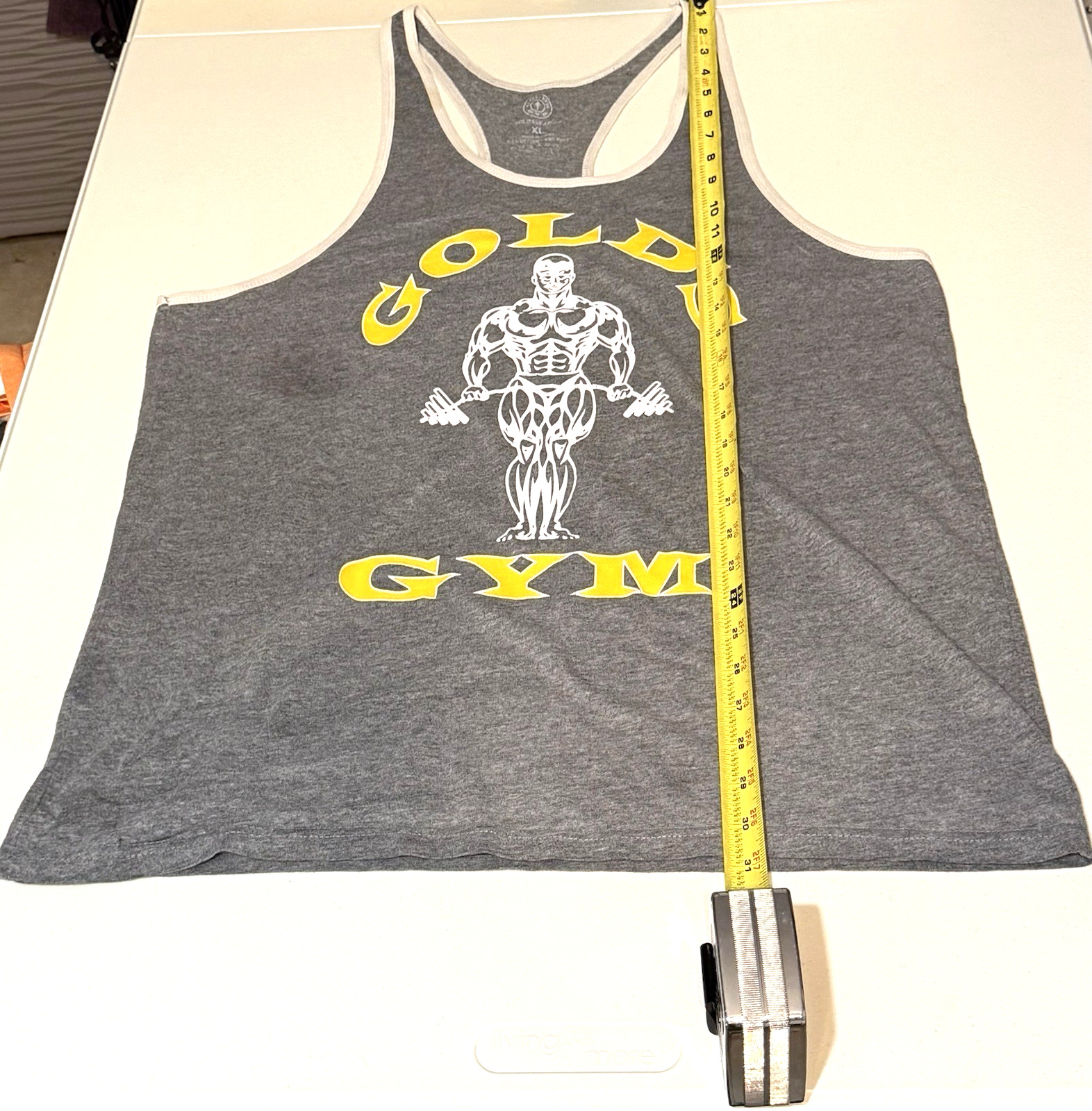 Vintage Gold’s Gym EXTRA LARGE GRAY YELLOW Racerback Muscle Tank Top *PRE LOVED*