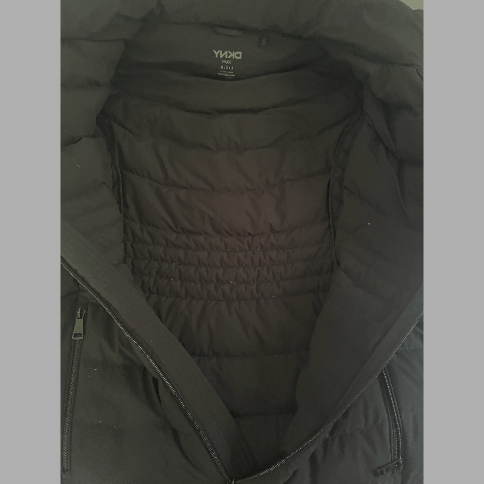 DKNY down-filled puffer coat, hooded mid-length, size L