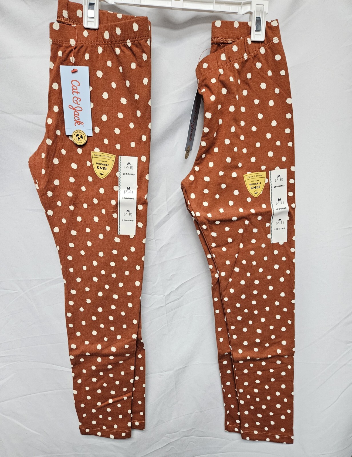 2 NWT Cat & Jack Girls Leggings Full Waistband Elastic Orange Polka Dot Med 7/8