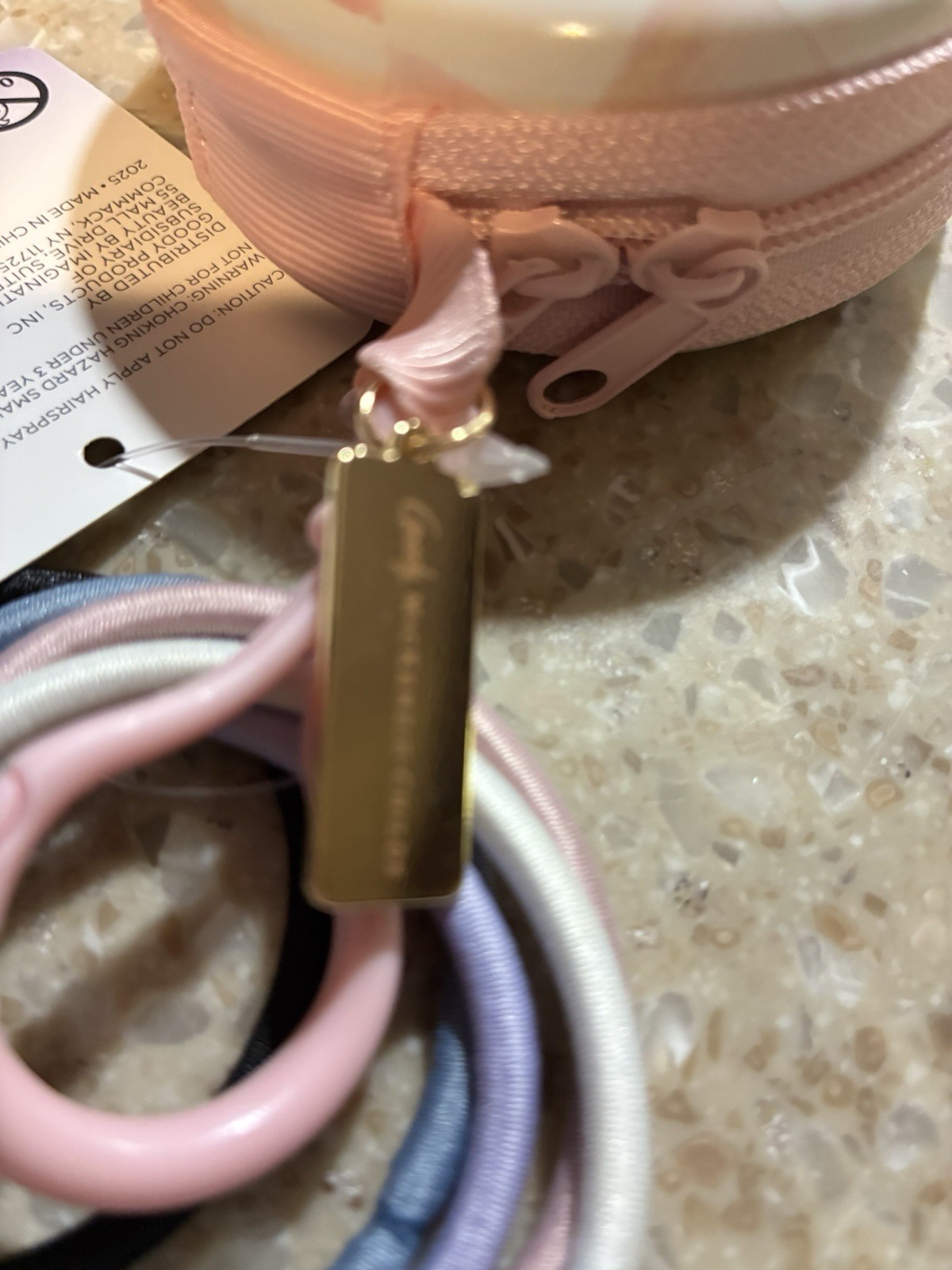 NEW MACKENZIE CHILDS X GOODY Round Elastic Tie Pouch Rosy Check