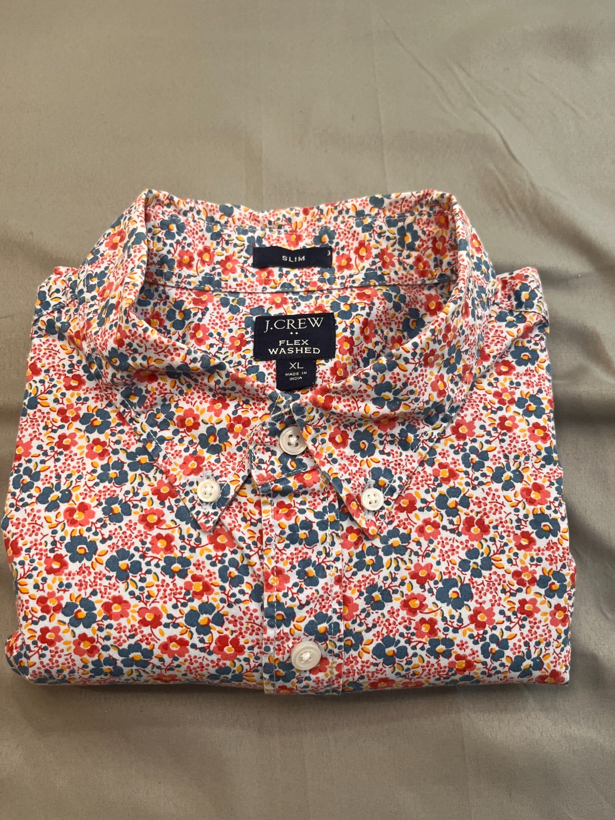 J. Crew Slim Flex Washed Flower Print Mens Button Up Size XL