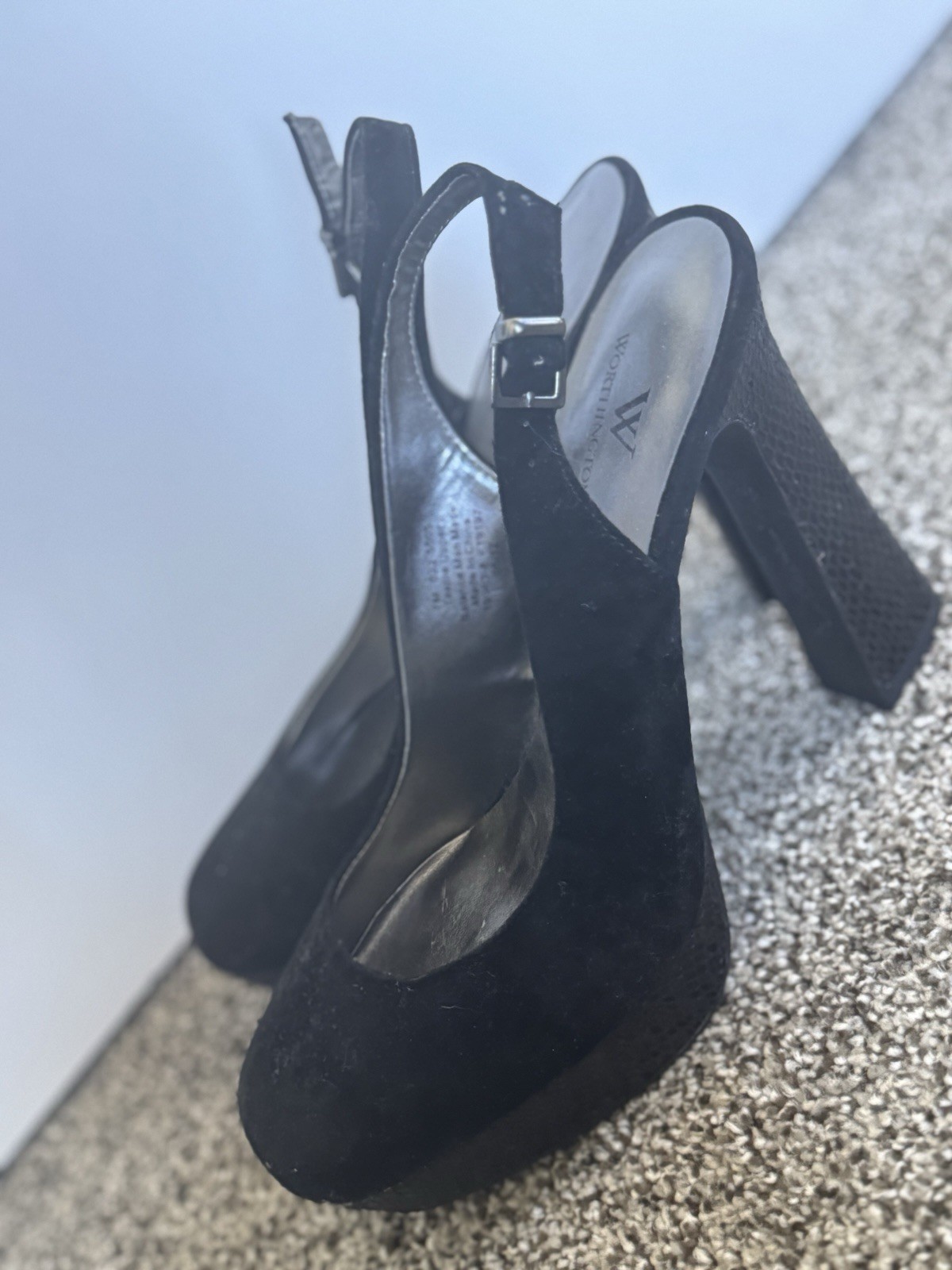 Worthington Women’s Black Slingback Block Heel Round Toe Buckle Strap 7.5M