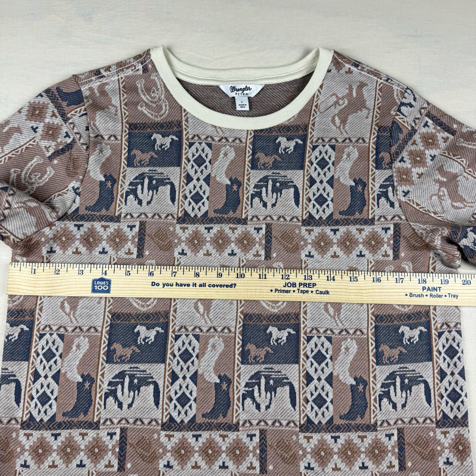 Wrangler Retro Women’s Large Patchwork Western Slim Tee Brown NWT 112360795