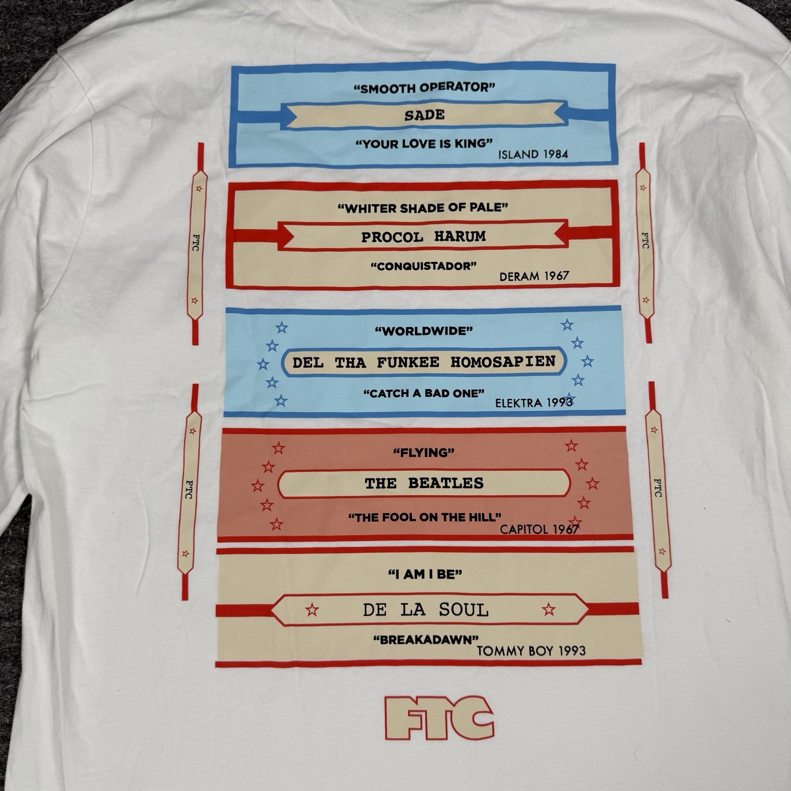 FTC Skateboard Shirt Men Medium Tee Juke Box Sade De la Soul Beatles Skater