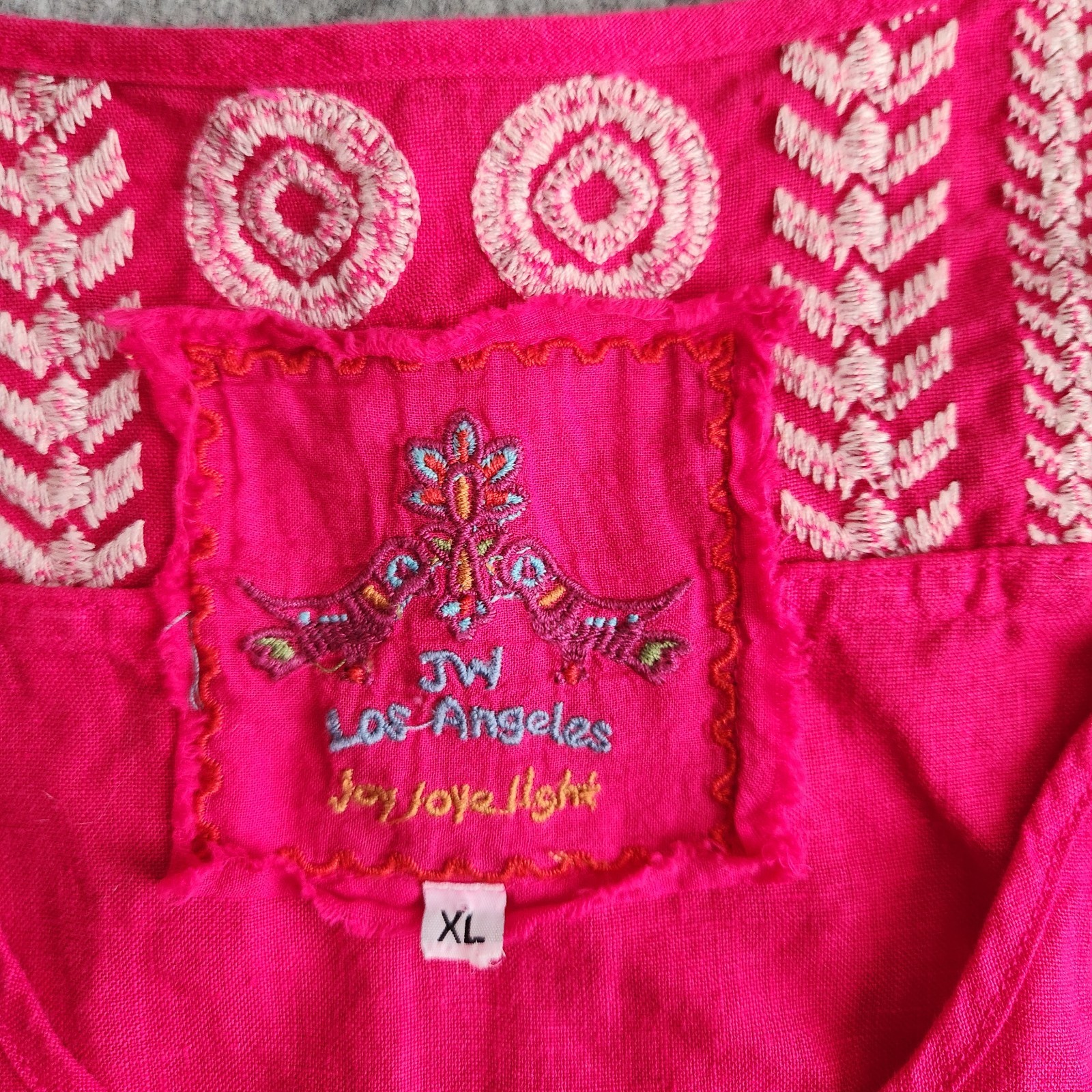 Johnny Was Floral Embroidered Blouse Tunic Top XL Hot Pink Bohemian Fiesta Indie