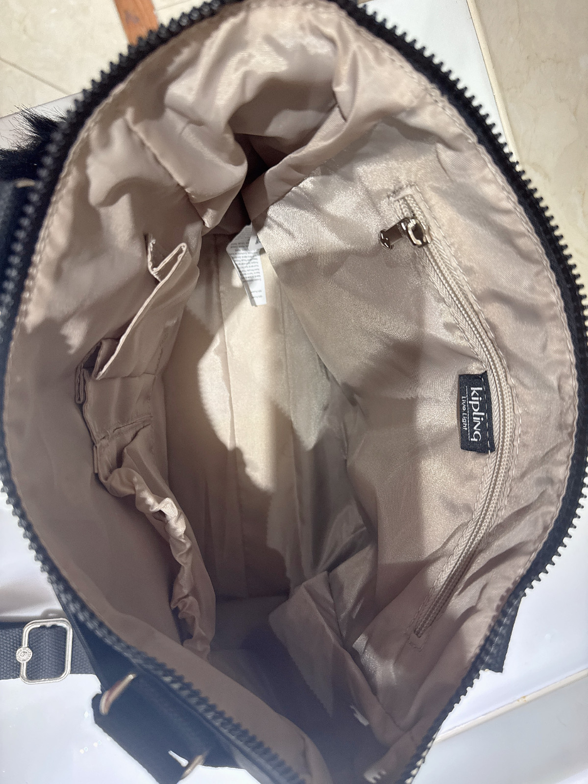 NEW Kipling linen Black Women’s Tote Bag handbag with Monkey Charm
