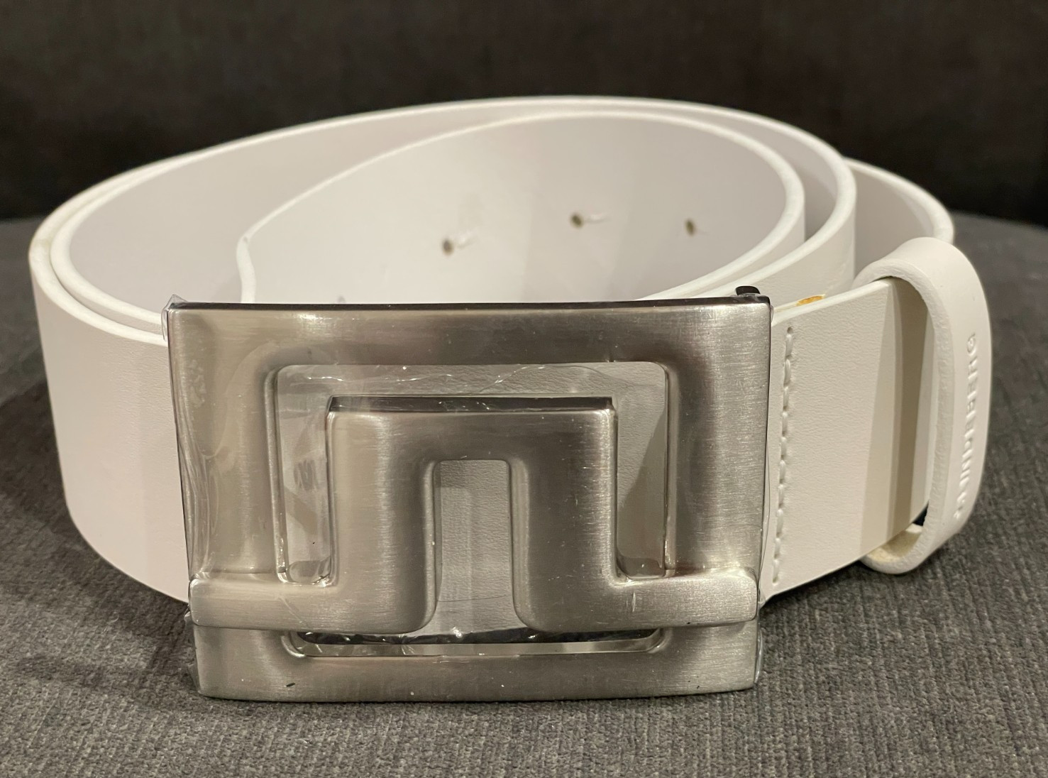 J.Lindeberg Men’s Slater White Leather Golf Belt – 38″/105 CM 1-1/2″ Wide NEW