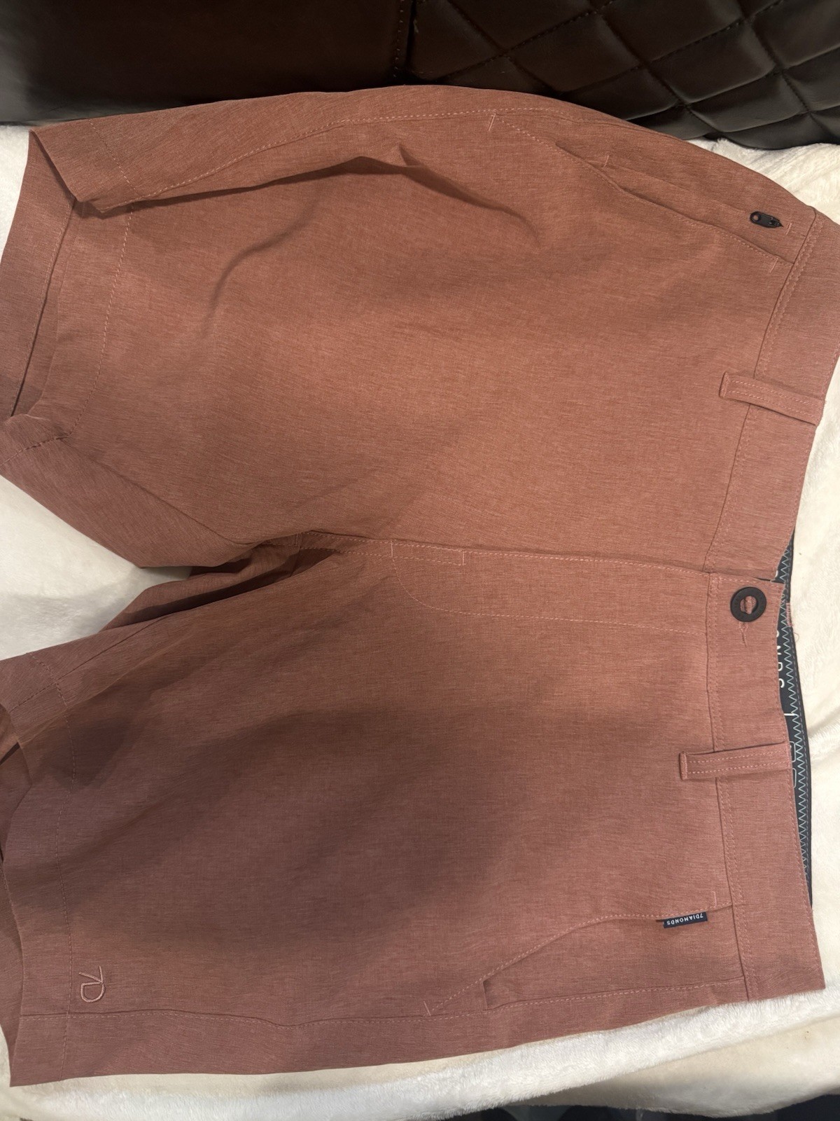 7 Diamonds Men’s Brown Stretch Chino Shorts Flat Front Slash Pockets Solid