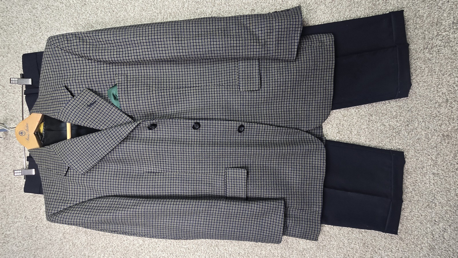Vintage Corporate Image Suit Mens 44 Gray Blue Plaid Wool Sport Coat Pants 32×29
