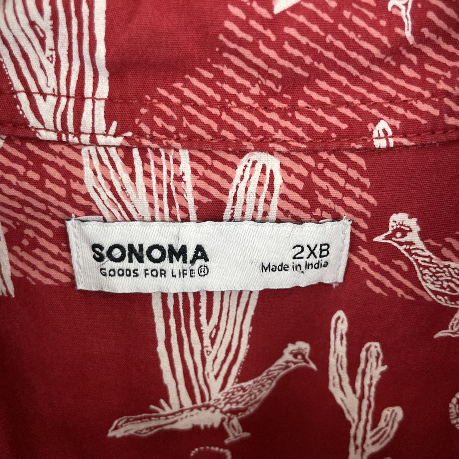 Sonoma Hawaiian Shirt Mens 2XB Big 2X Red Southwestern Short Sleeve Button Down