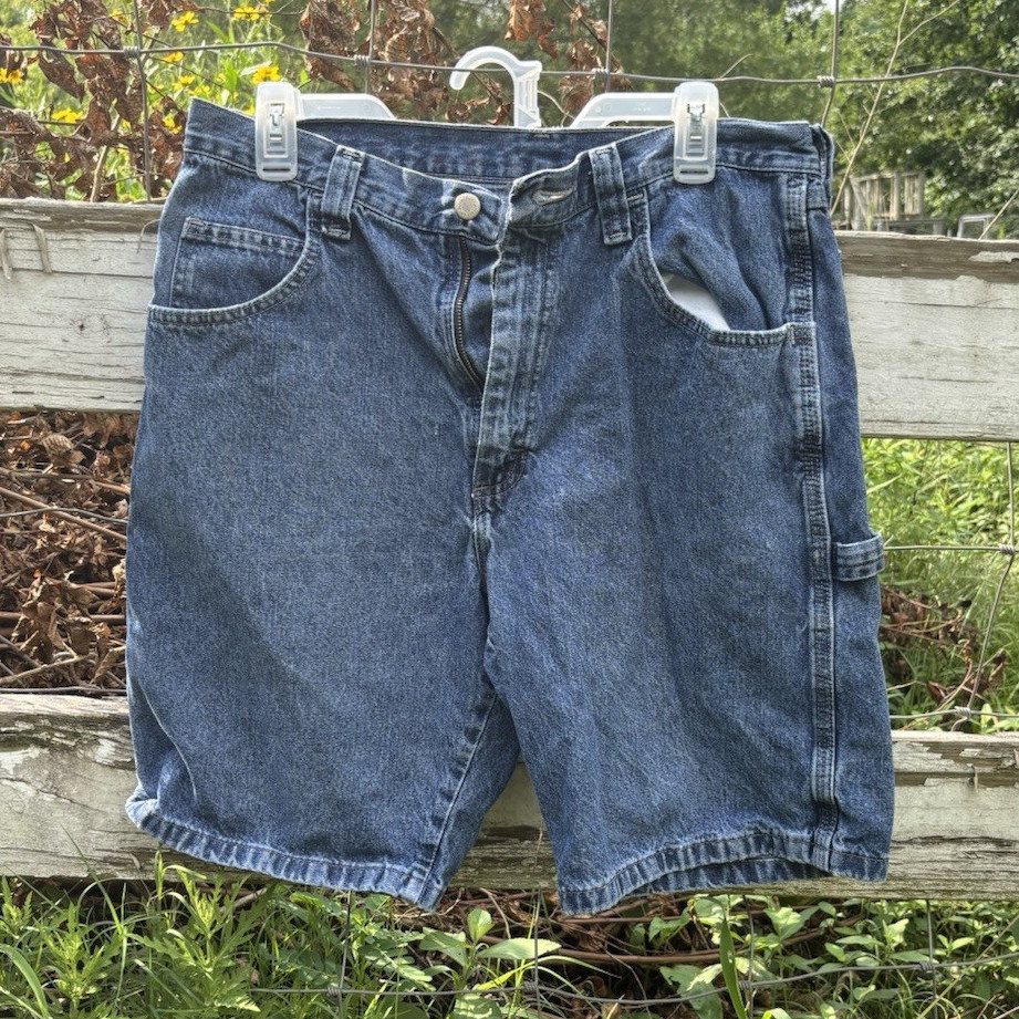Vintage Y2K Wrangler Blue Cotton Denim Cargo Shorts Relaxed Fit 10″ Inseam Zip