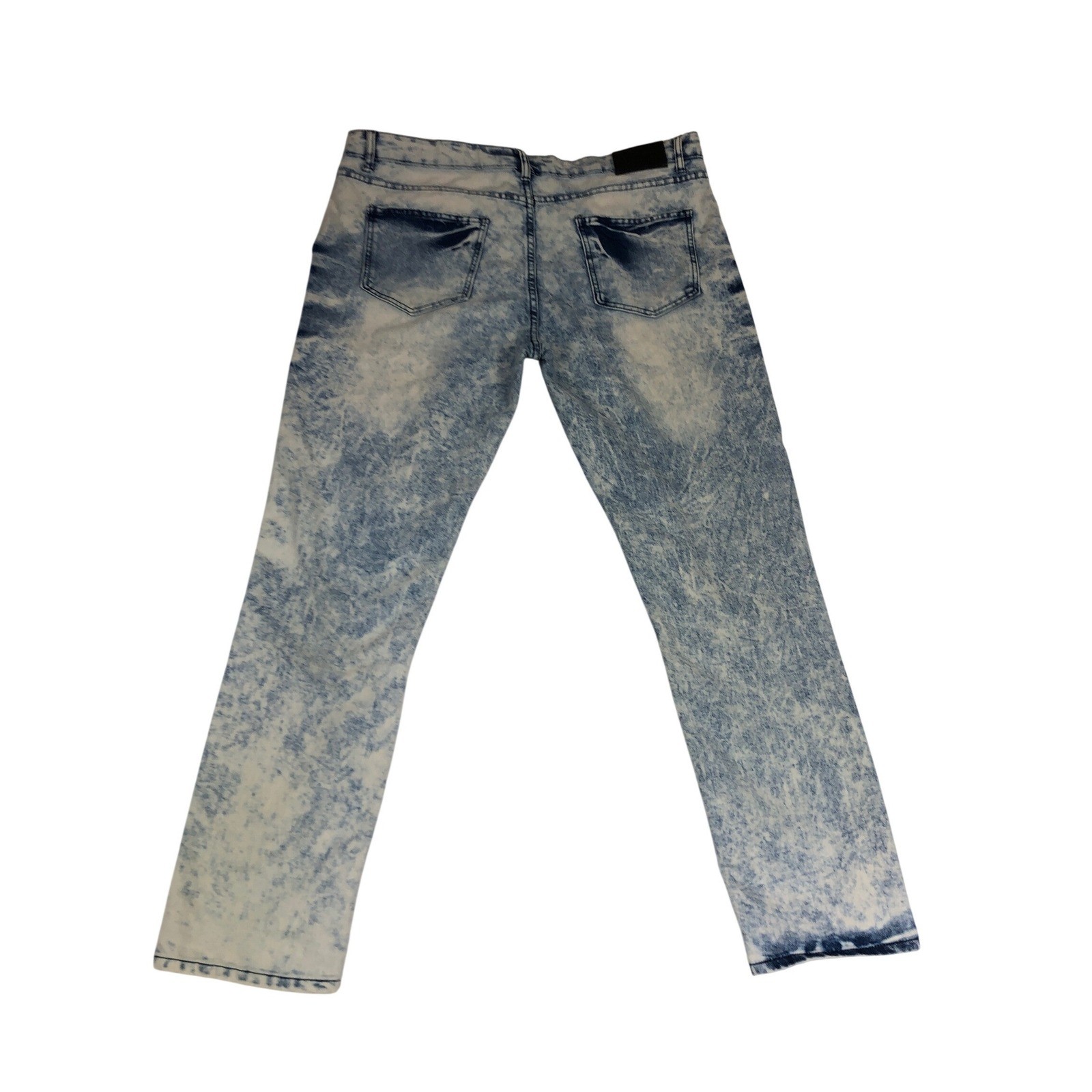 Encrypted Mens 38×30 Moto Acid Wash Jeans Blue White Stretch Denim Urban Skater