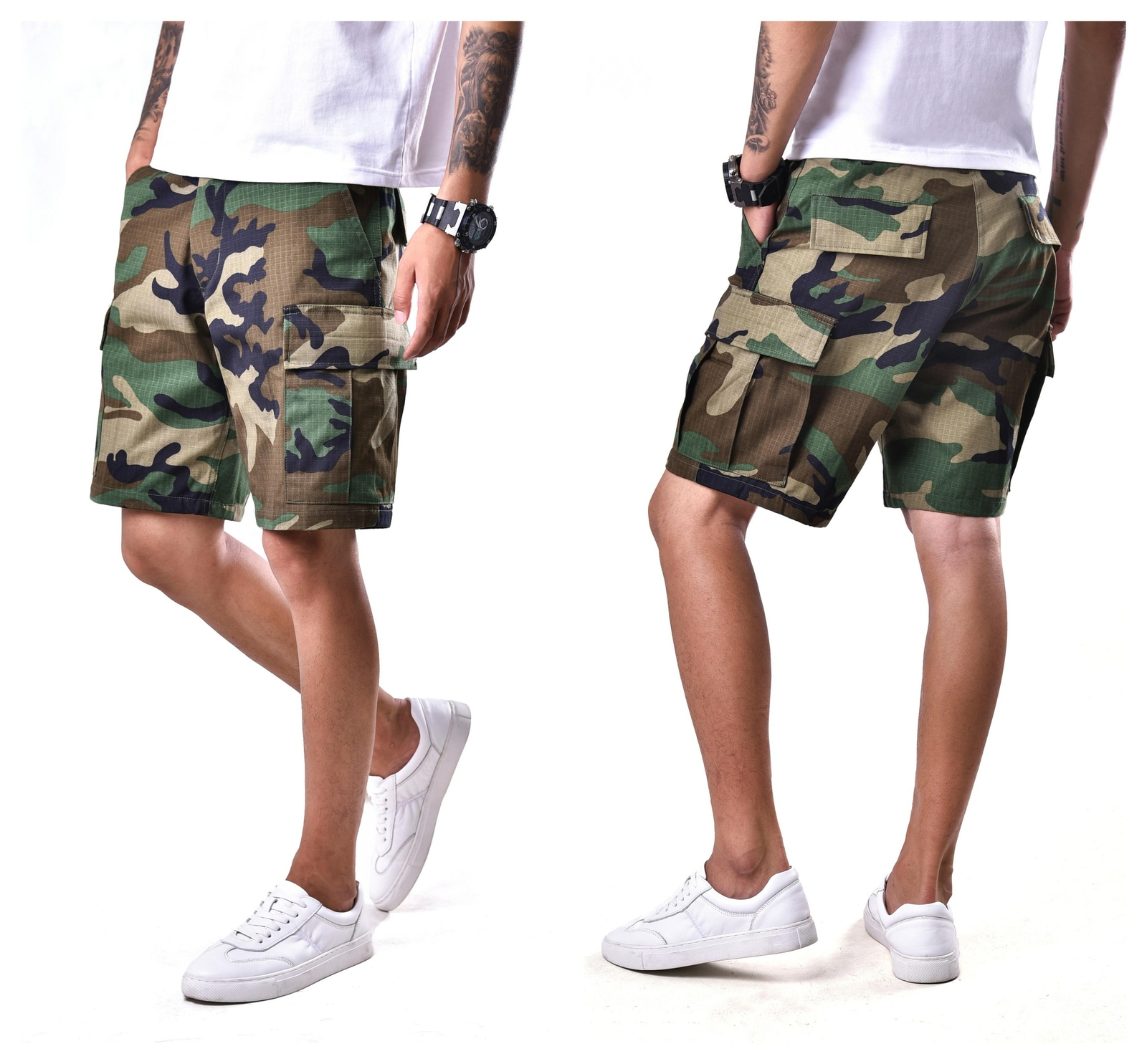 BACKBONE Mens Casual Street Cargo Shorts Army Military BDU Camo Shorts