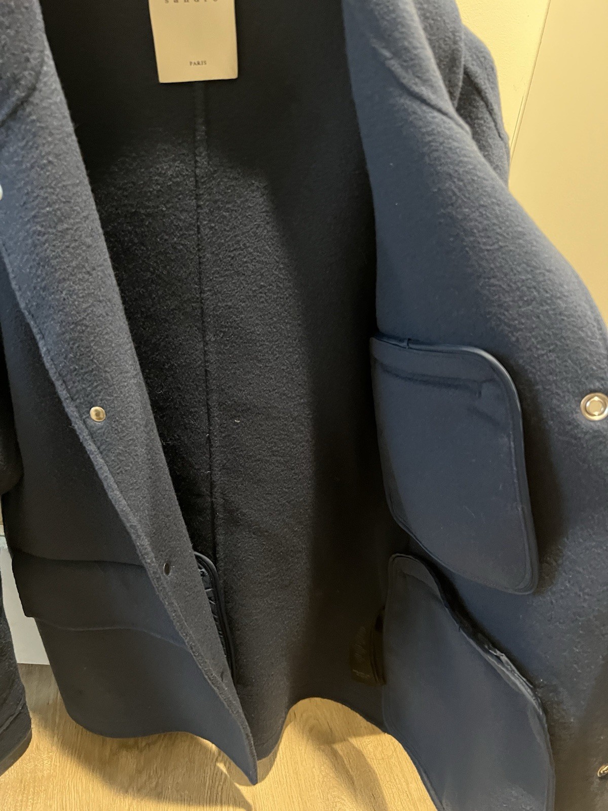 SANDRO Paris Worker Wool Jacket Mens SMALL Wool Unlined Polo Neck Pockets Short