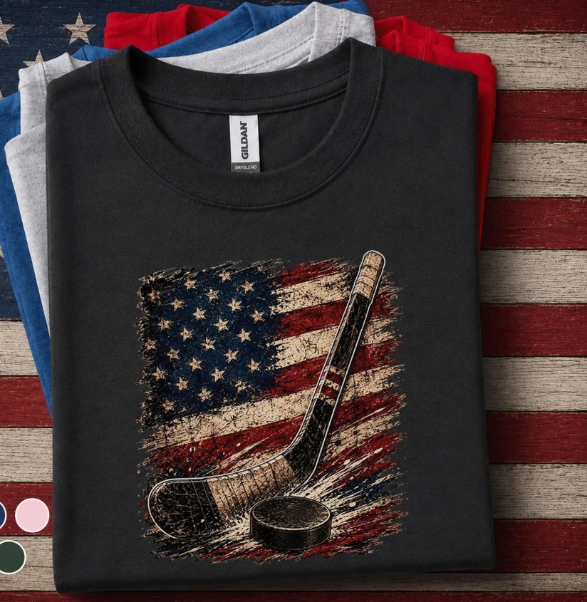Patriotic Hockey Shirt, American Flag Hockey Tee, 4th Of July Hockey Player tee