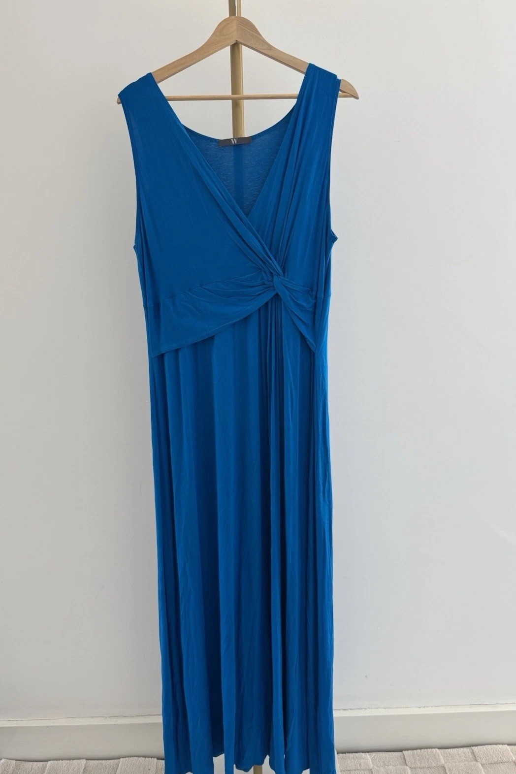 BHS Blue Maxi Dress UK 18 Sleeveless Wrap Twist Front Stretch Jersey Holiday