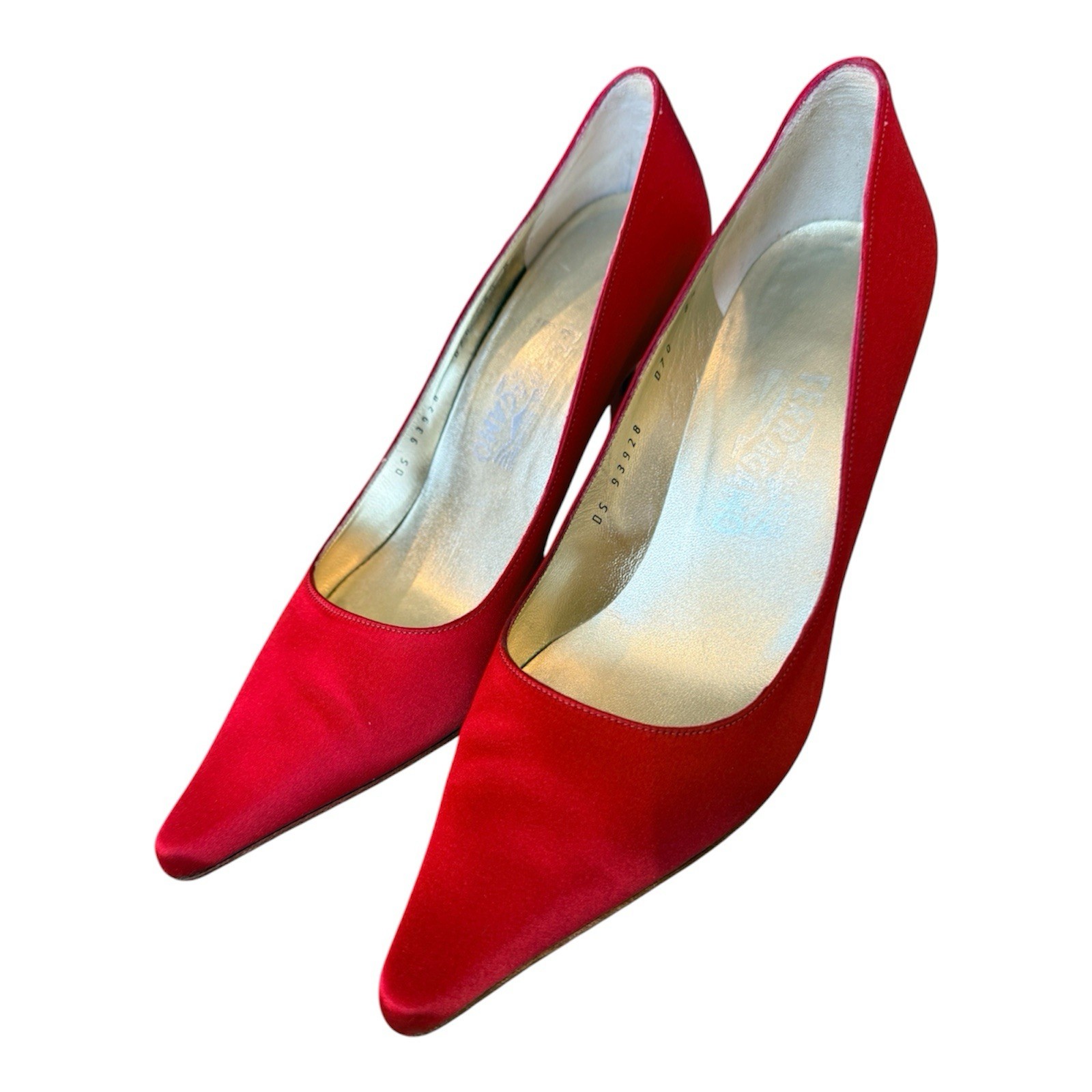 Vintage 1960s Salvatore Ferragamo Red Satin Pumps Heels 8.5 Made in Italy RARE