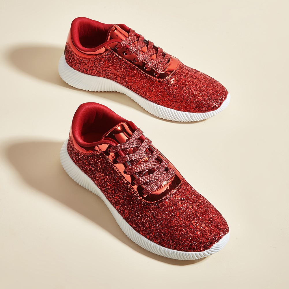 LUCKY STEP Women’s Glitter Shoes Sparkly Lightweight Metallic Sequins TennisShoe