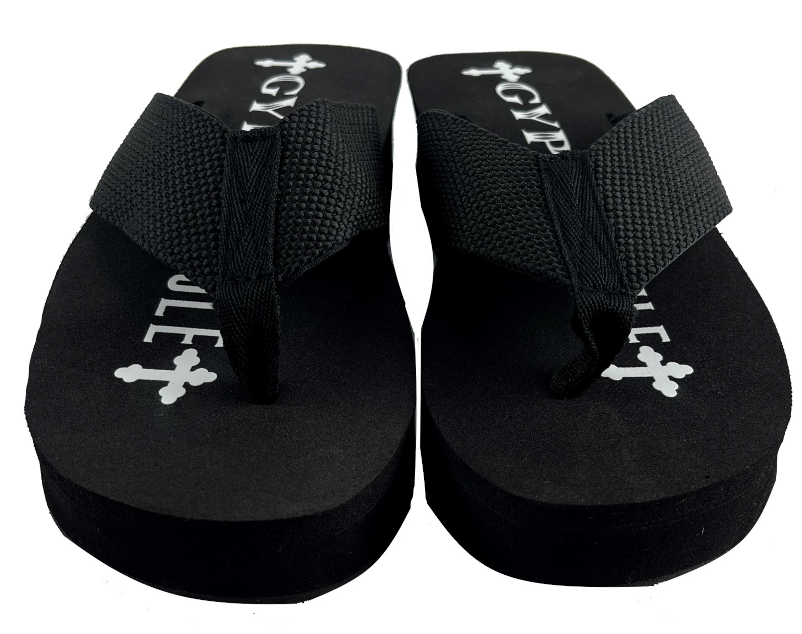 Gypsy Soule Platform Wedge Flip Flops, 2in Comfort Heel Thong Sandals, Black New