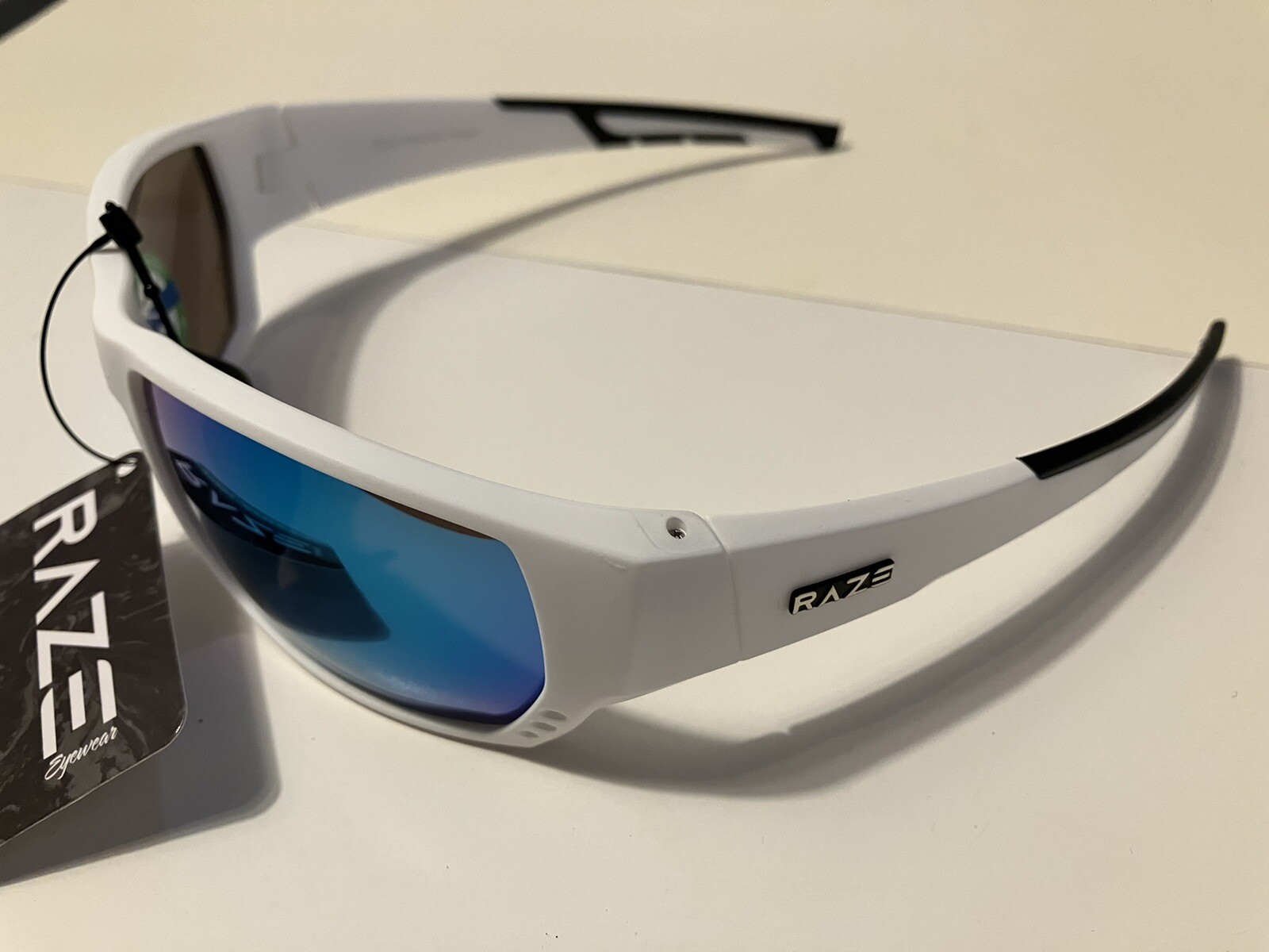 RAZE Eyewear Sunglasses Sonar Polarized White Blue Mirror Smoke 28444