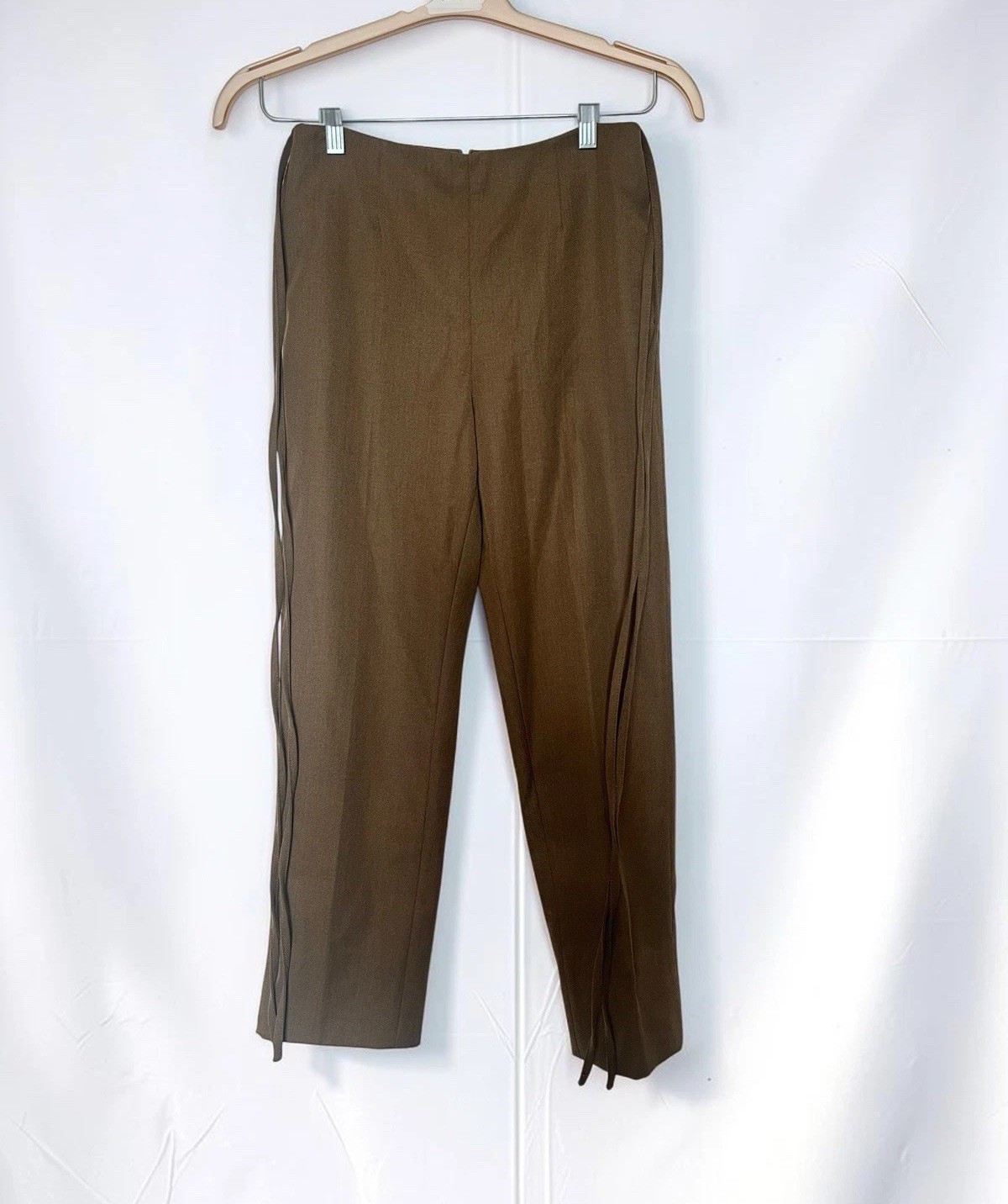 MM6 Maison Margiela Wool Blend Cropped Olive Trousers Sz IT 38 US 2 Tie Details