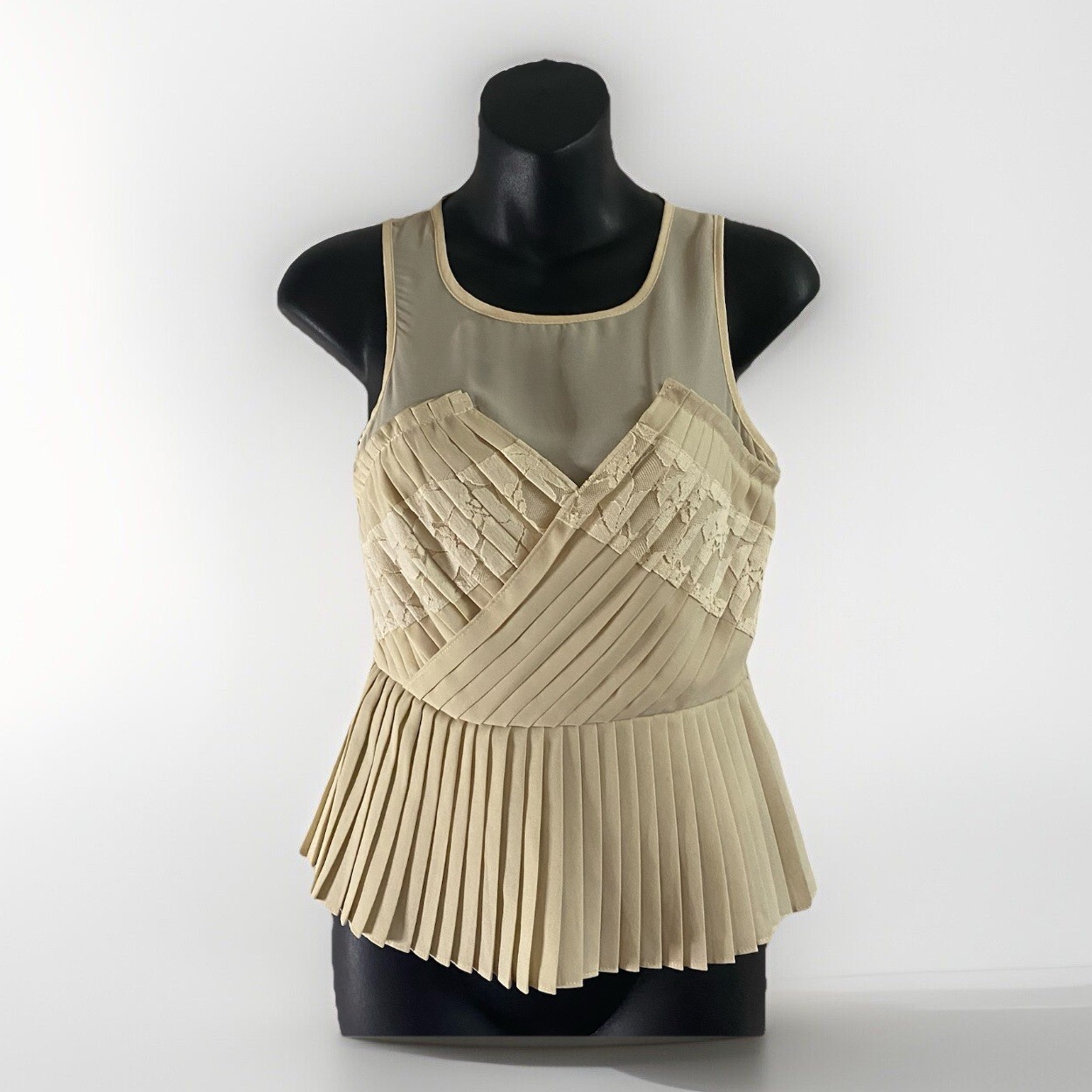 Pins and Needles Crochet Tank Top CS Peplum Accordion Beige Ruffle Layer BalletC