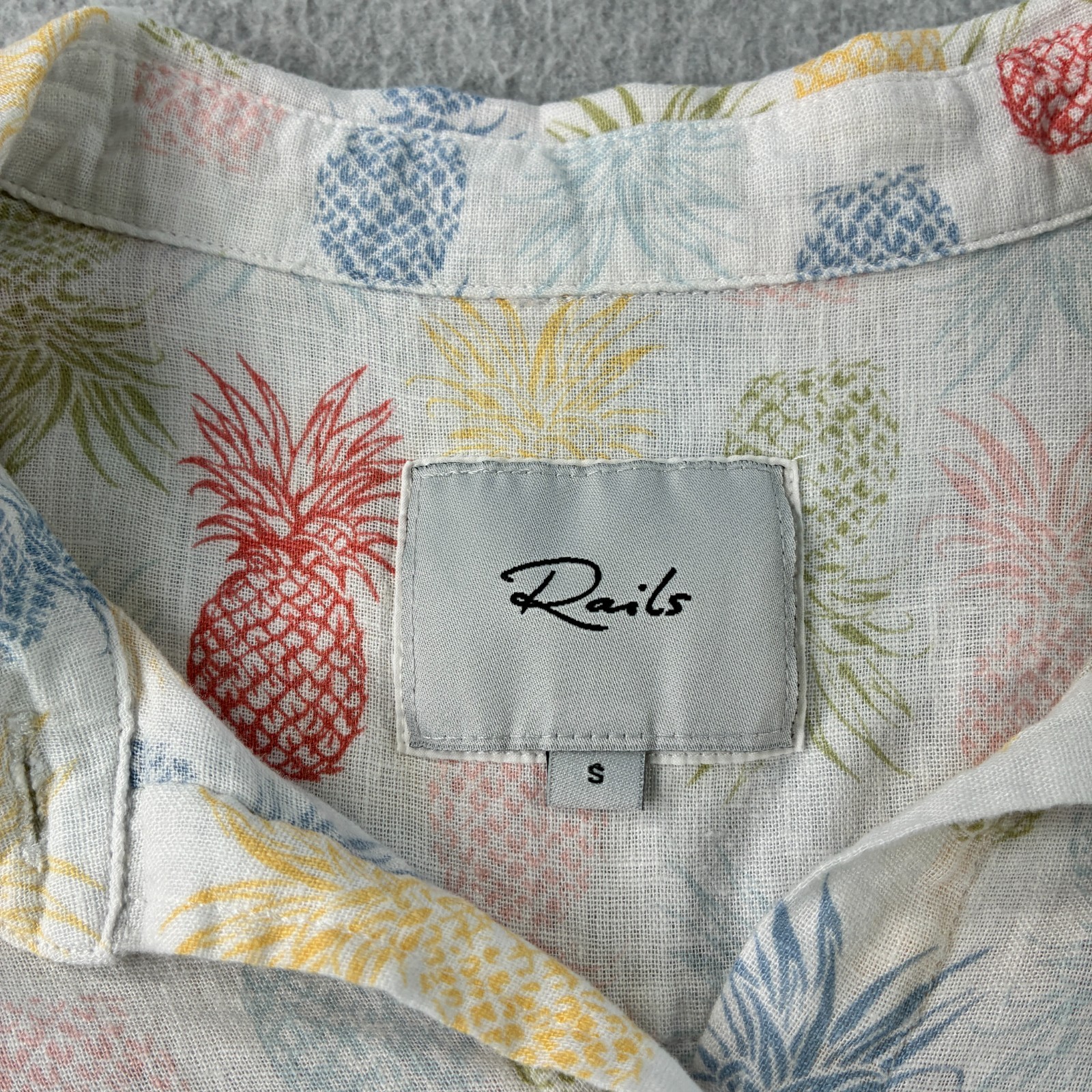 Rails Shirt Womens Small White Charli Rainbow Pinas Button Up Linen Blend