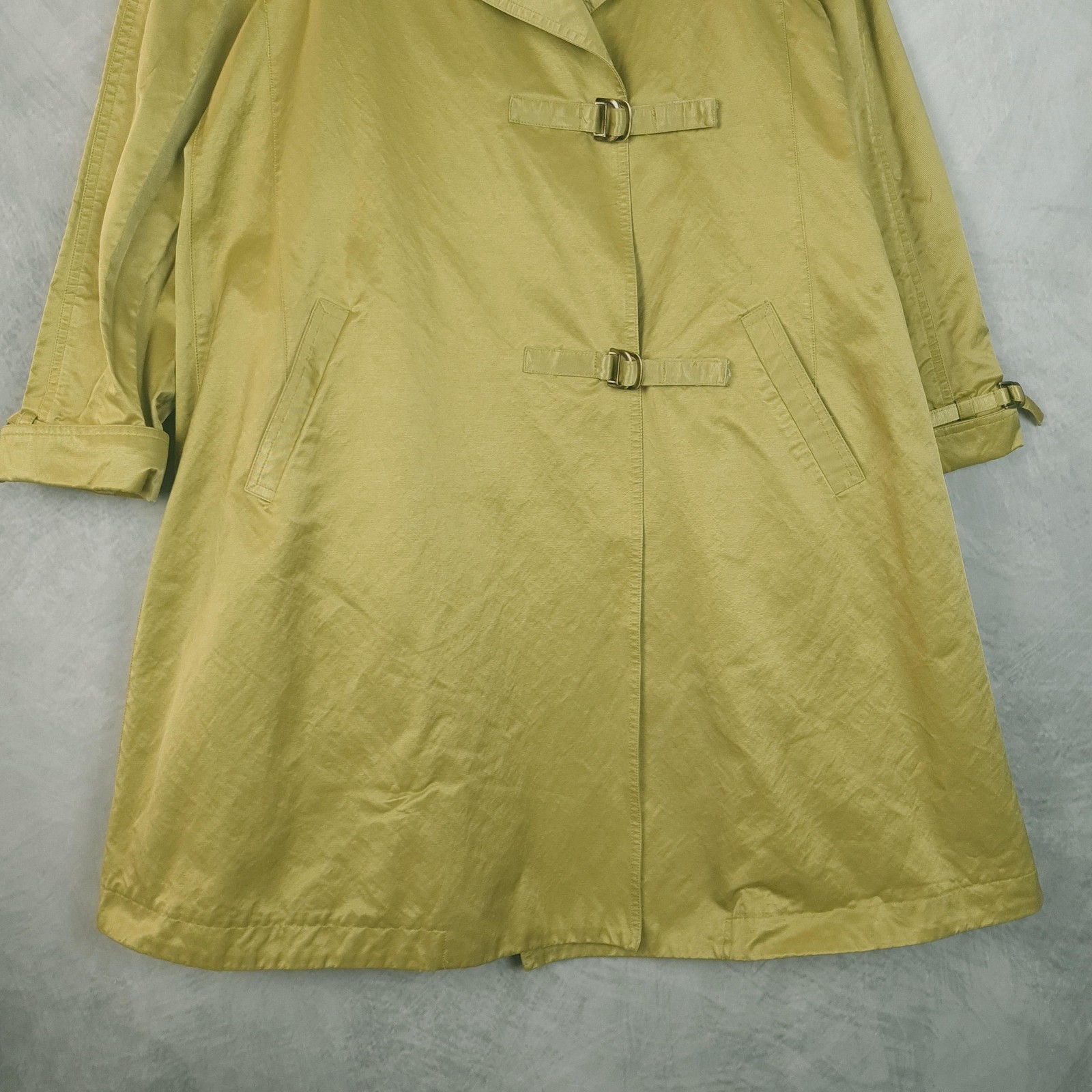 Mycra Pac Coat Womens P 6-8 Green Twill Buckle Trench Lightweight Belted