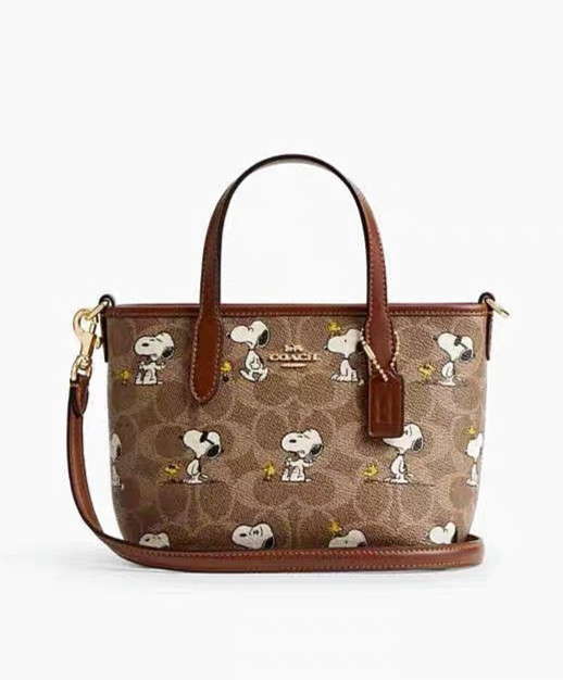 Coach X Peanuts City Mini Tote Bag Signature Canvas Snoopy Print CBS83 OutletNEW