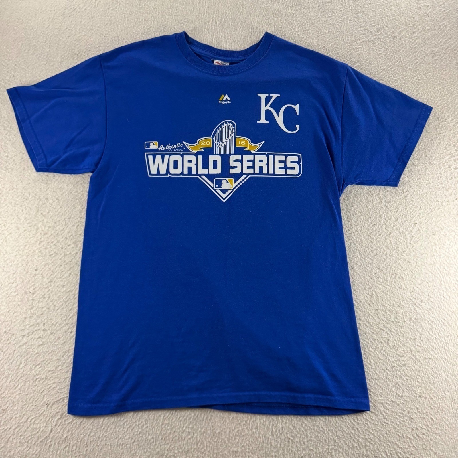 Jerzees T-Shirt Mens Medium Blue Excellent 2015 World Series KC Royals Majestic