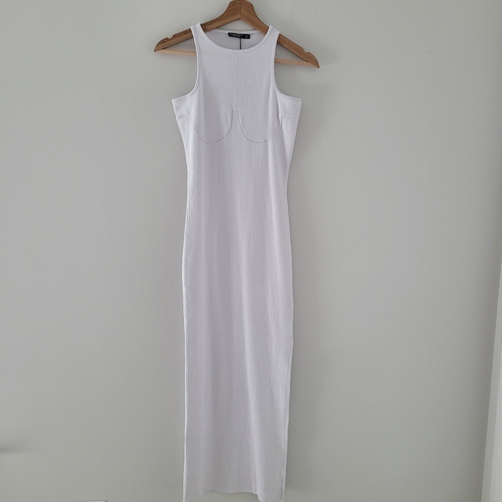 Nasty Gal high Ribbed Racer white Midi Dress size 2 Sleeveless