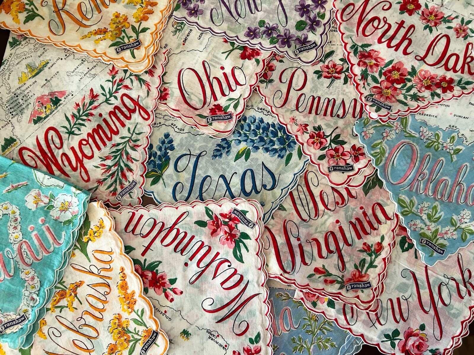 Vintage Franshaw State Souvenir Hankies Unused w/Original Tags YOUR CHOICE 1950s