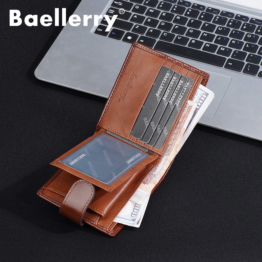 Men’s Leather Thin Business Card Case Wallet Folding Billfold Wallet Hasp Snap