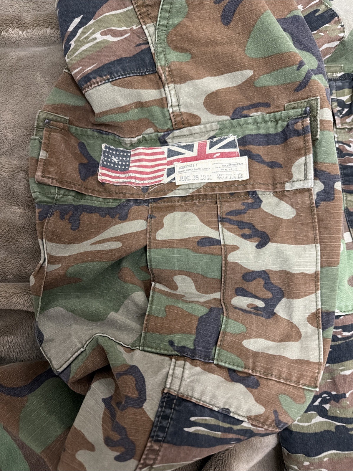 Polo Ralph Lauren Denim Supply USA Flag Camo Cargo Military Patchwork Pants 32
