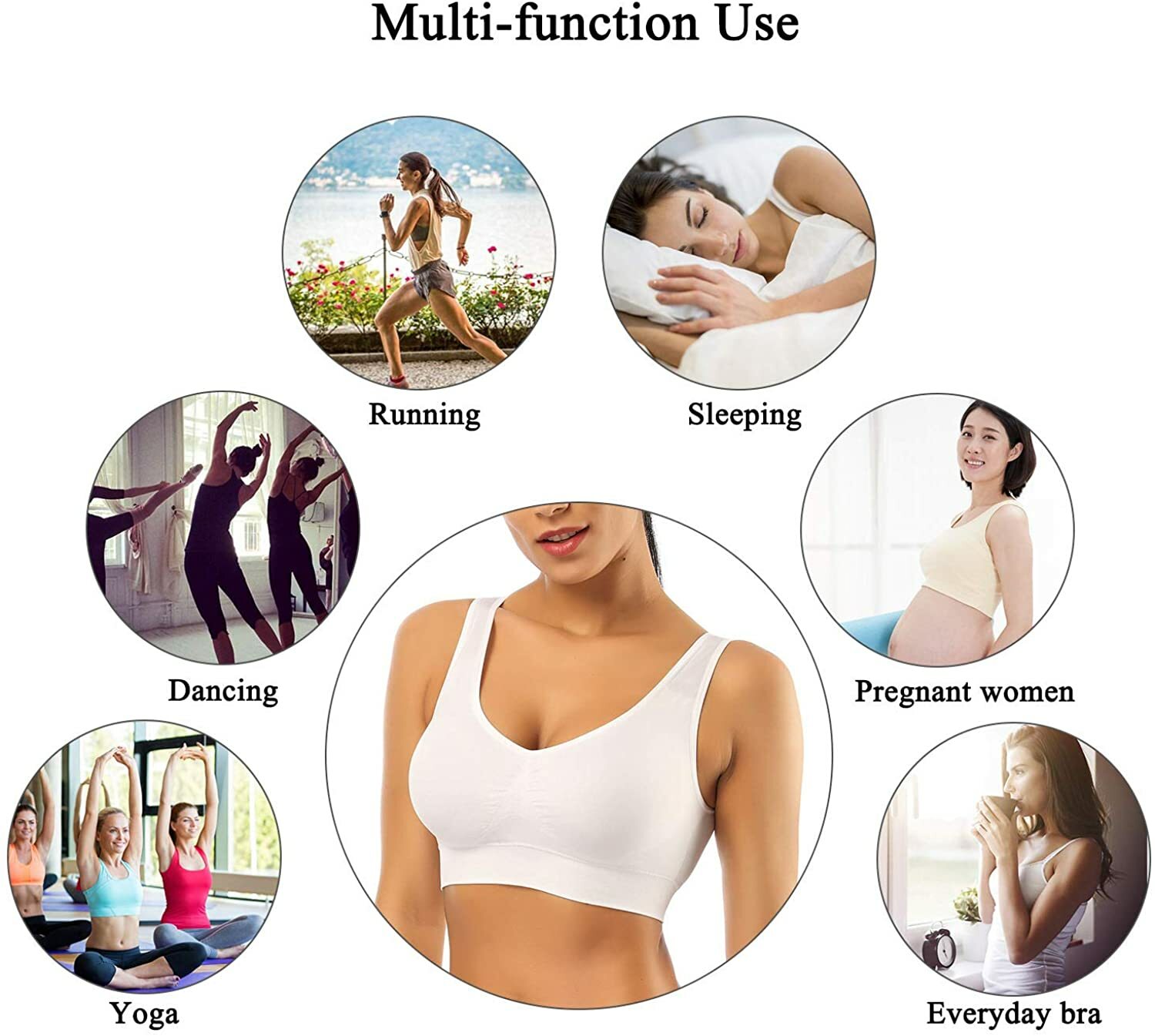 2 Pack Seamless Removable Pads Sleep Bras Yoga Bra Comfort Sports Bras for Women