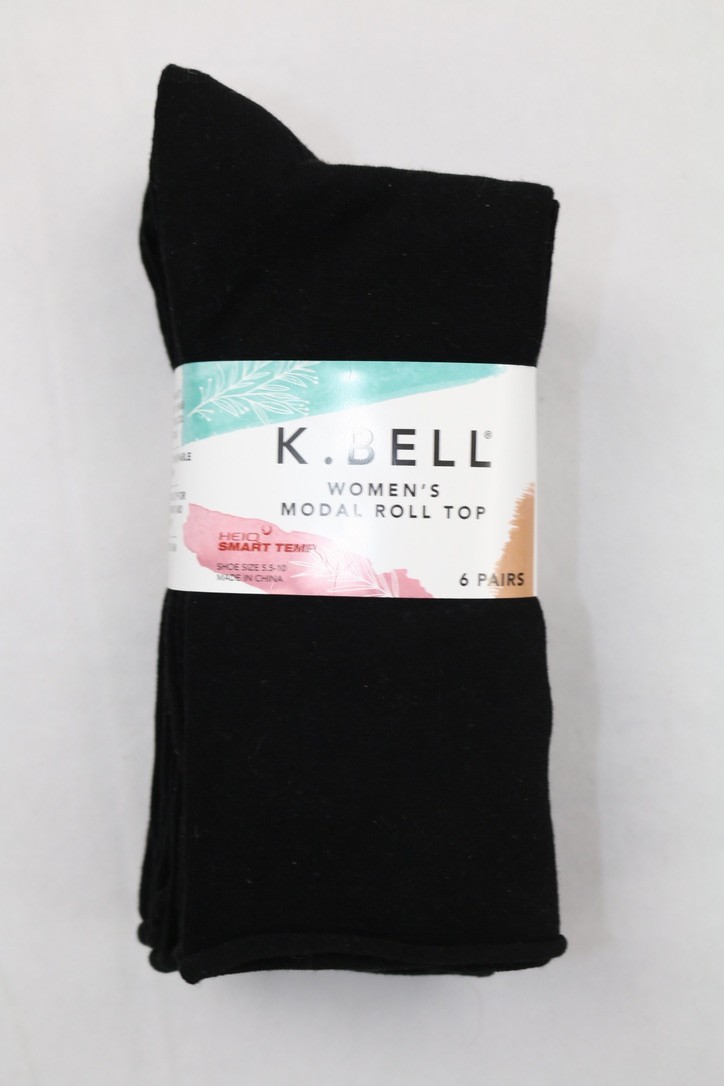K Bell Women’s Size 5.5-10 Modal Roll Top Crew Socks 6 Pairs