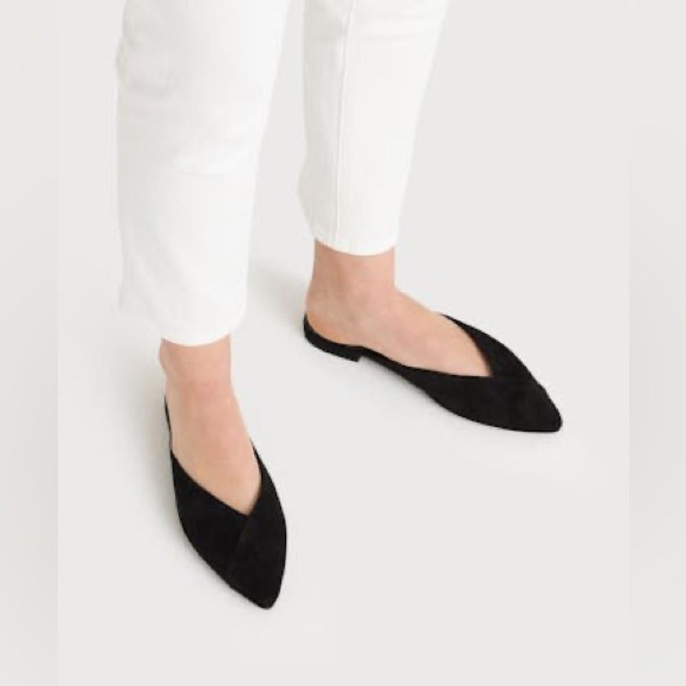 Birdies Black Pointed-Toe Flats Cushioned Comfort Quilted Insole Sz 8