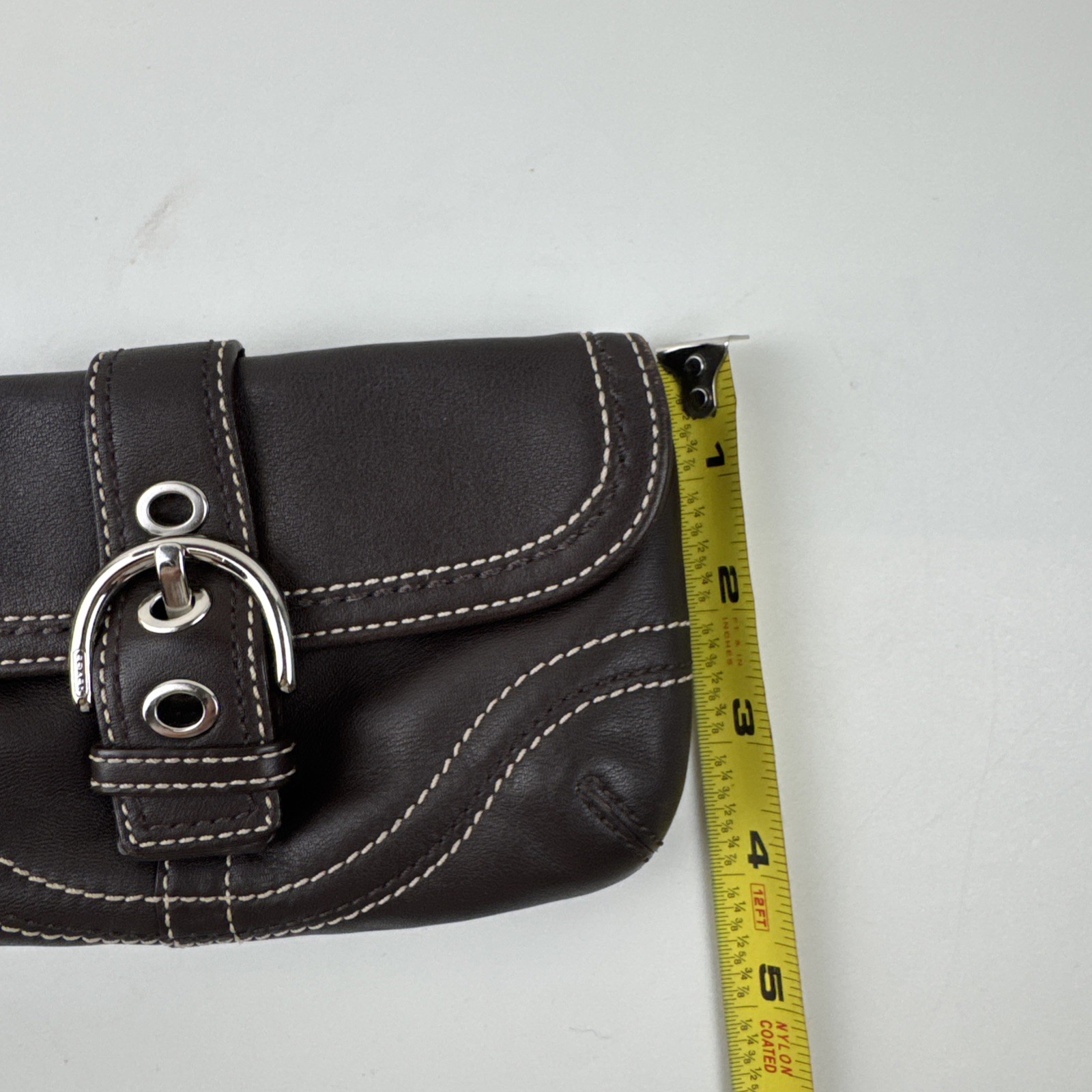 Y2K Coach Soho Chocolate Brown Flap Wristlet Pouch Buckle Accent & Zip Closure